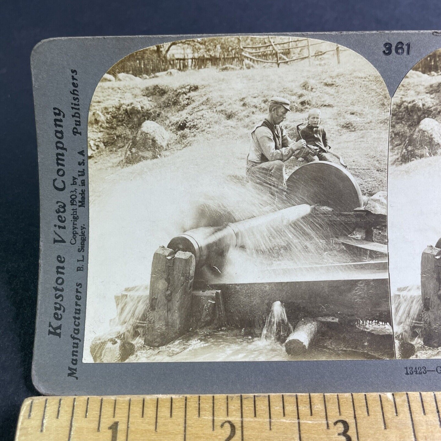 Antique 1903 Tool Sharpener Stone Hardanger Norway Stereoview Photo Card P2114