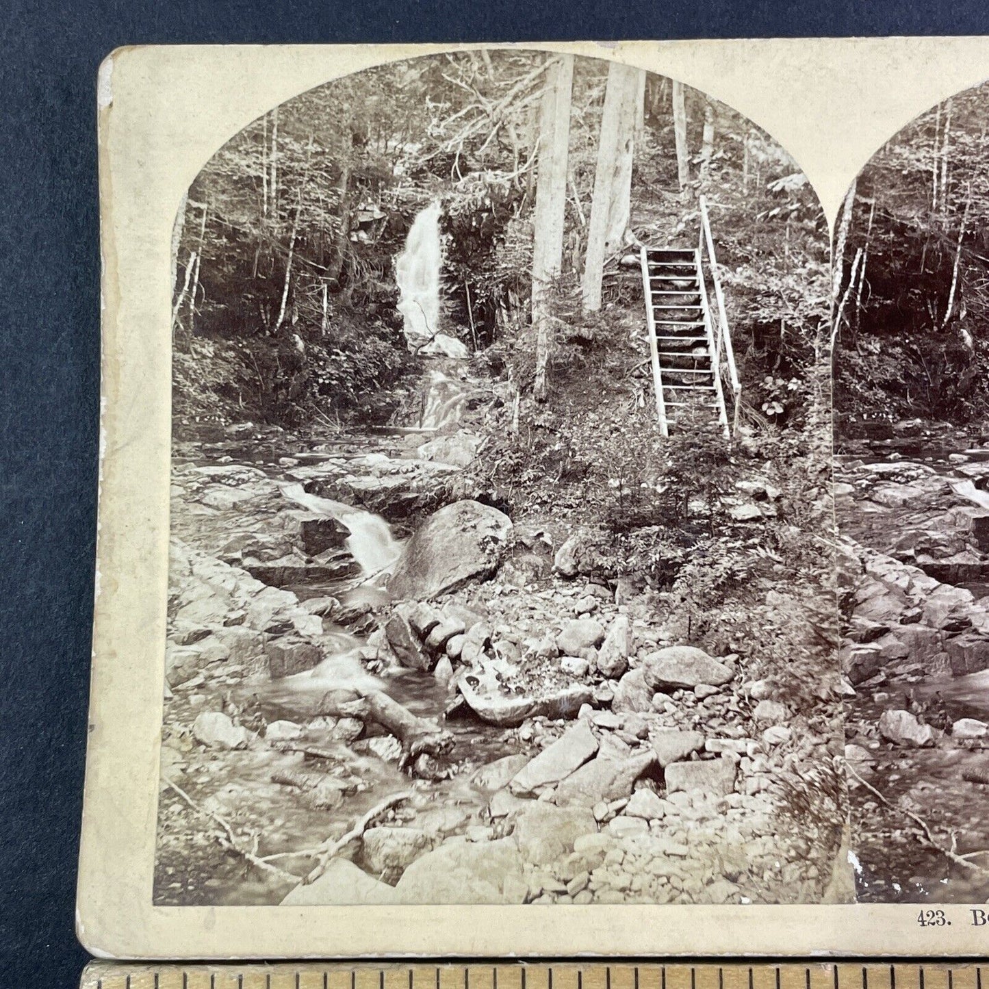 Beecher's Falls near Crawford House Stereoview New Hampshire c1870s Y1878