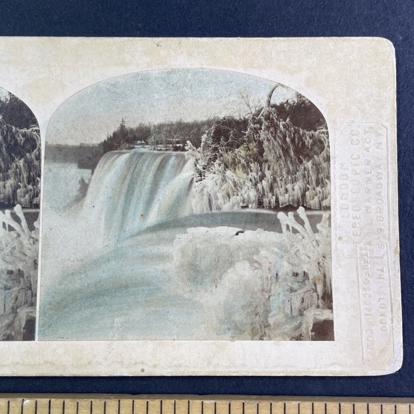 Niagara Falls Hand-Colored Stereoview London Stereoscopic Antique c1860s Y2423