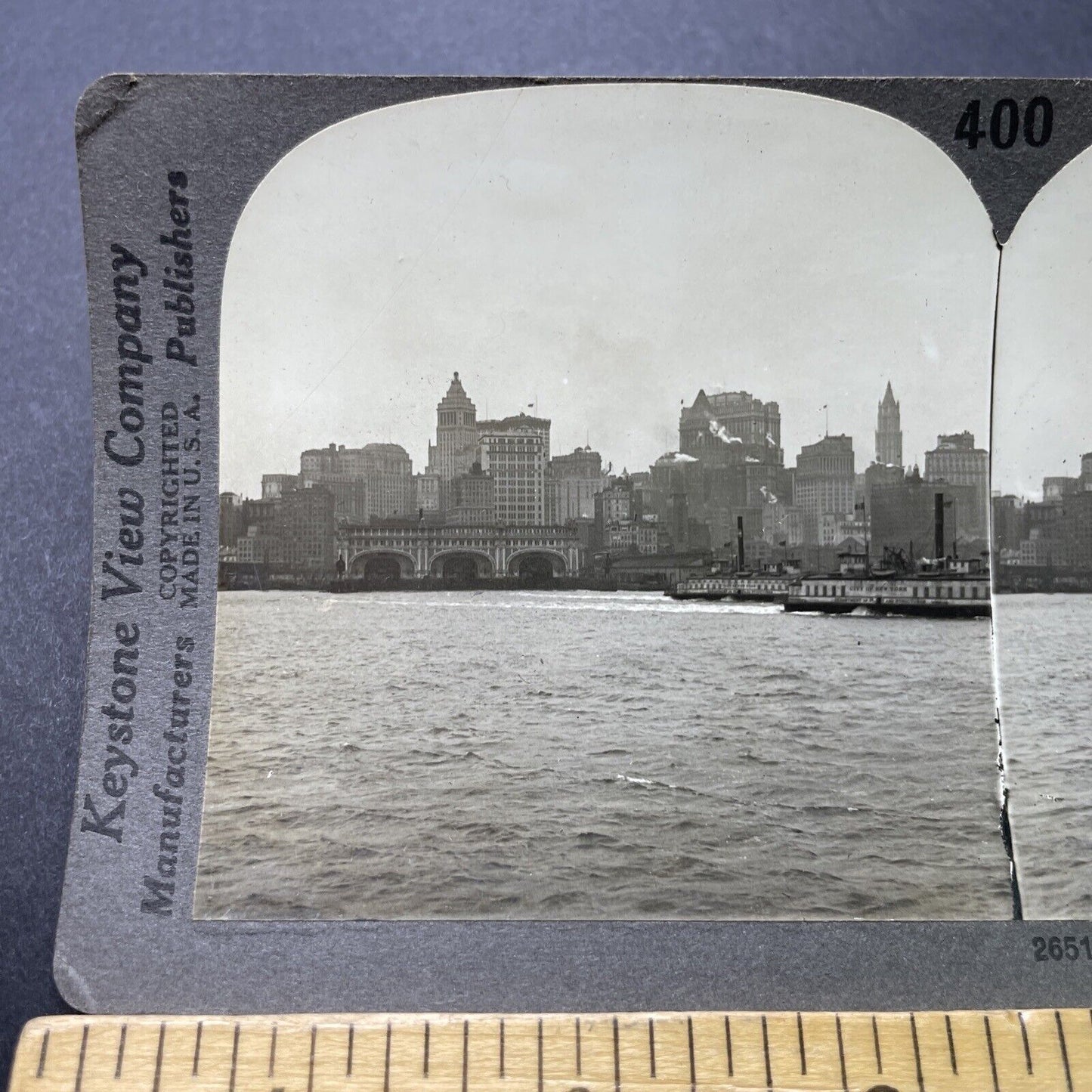 Antique 1920s Manhattan New York Harborfront Scene Stereoview Photo Card P3178