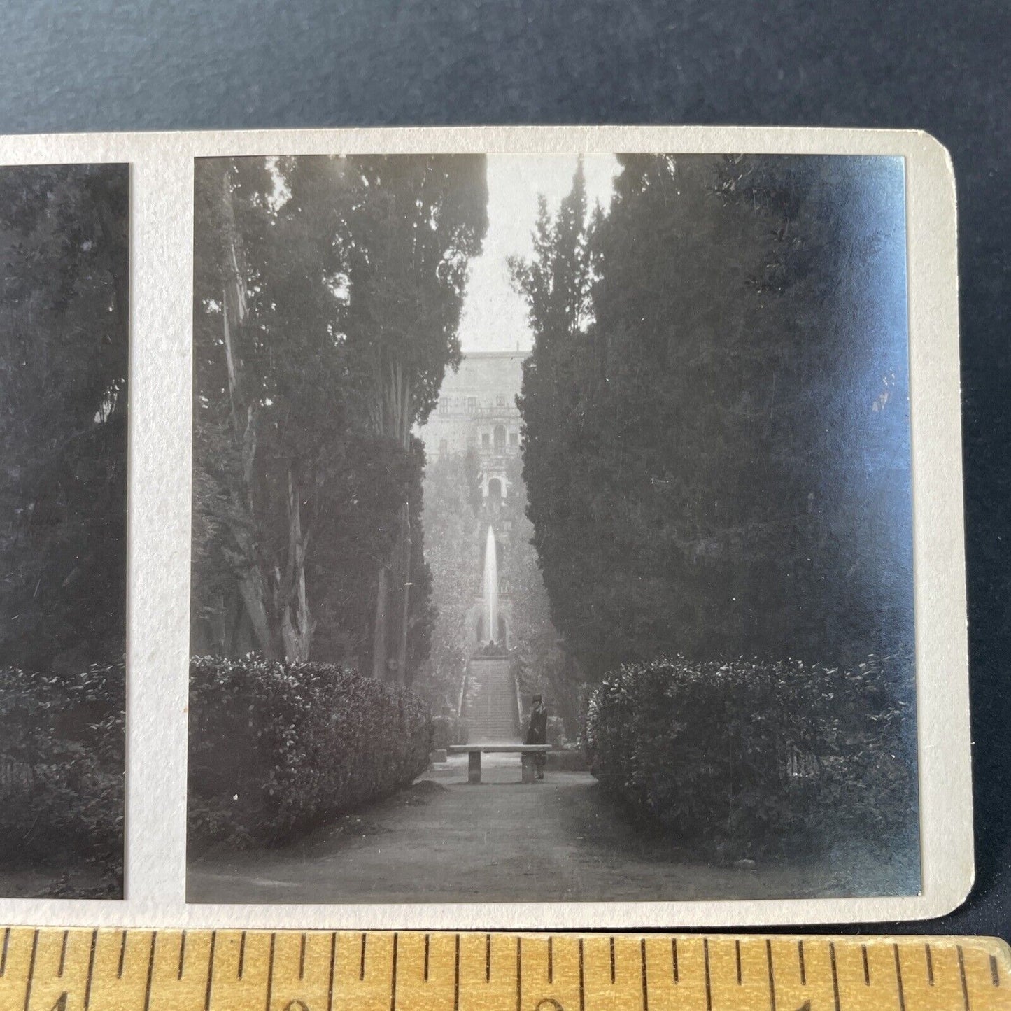 Antique 1925 Public Gardens In Tivoli Italy OOAK Stereoview Photo Card P3263