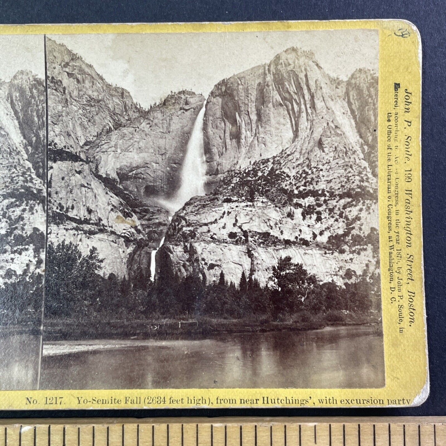 Yosemite Falls CA Hutchings Excursion Stereoview J.P. Soule Antique c1870 Y028