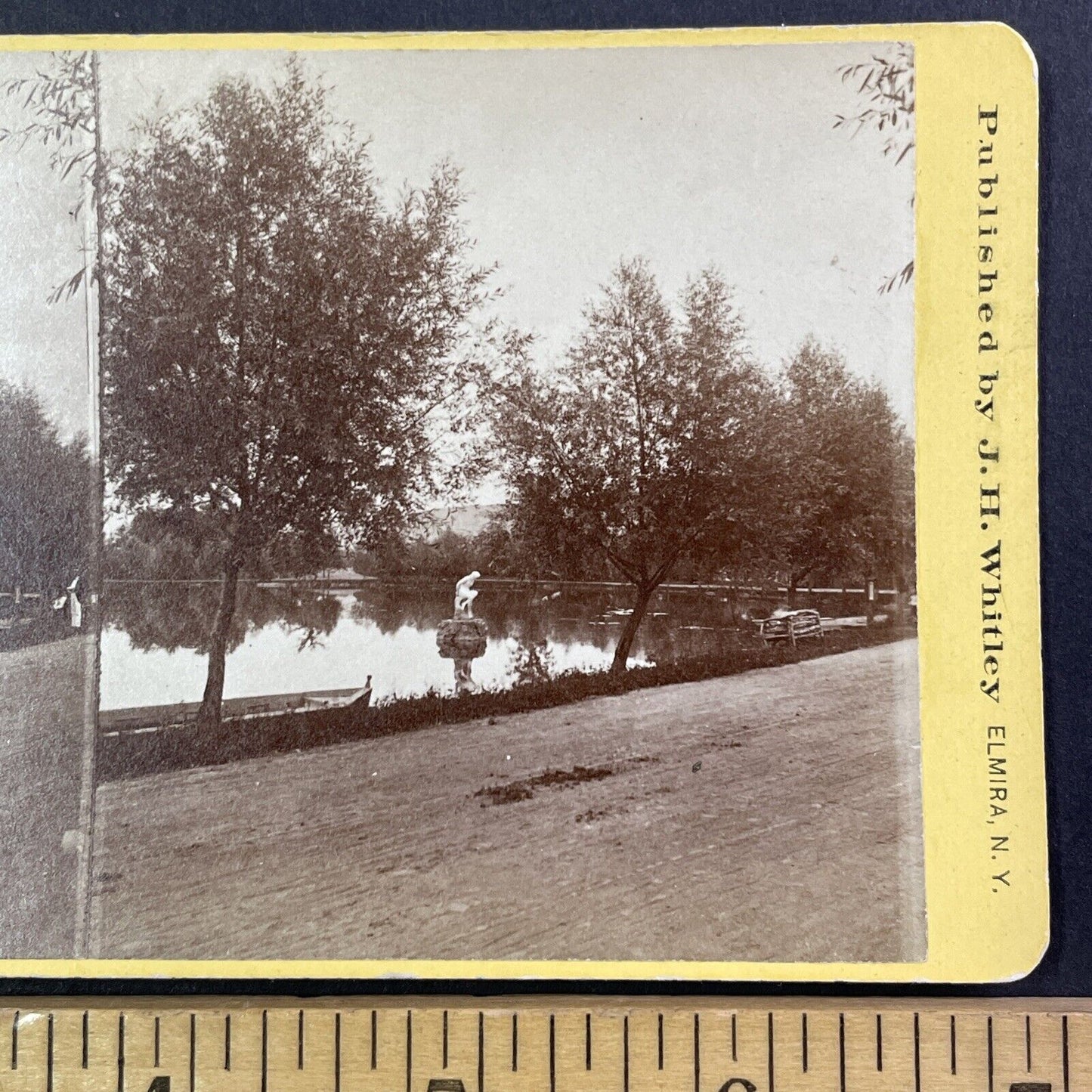 Eldridge Lake Park Elmira New York Stereoview J.H. Whitley Antique c1870s Y537