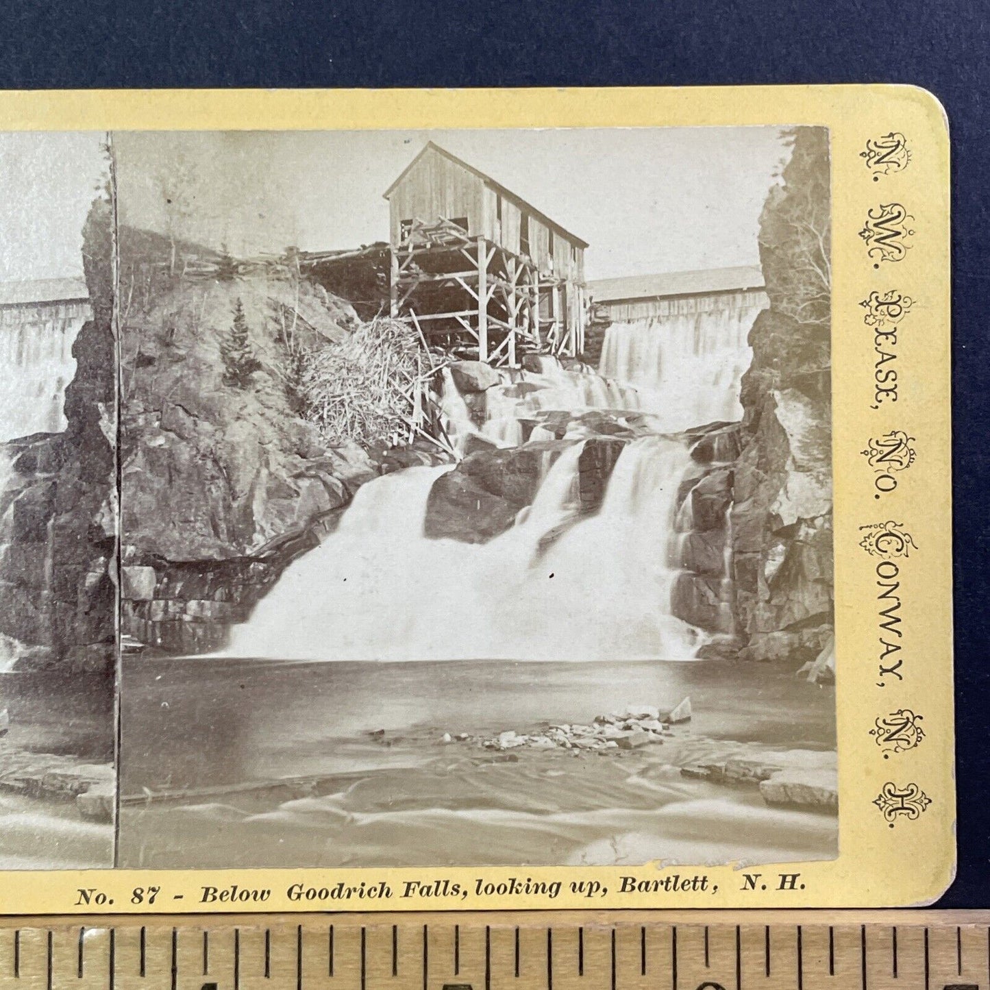 Lumber Mill Bartlett NH Stereoview Goodrich Falls NW Pease Antique c1869 X946