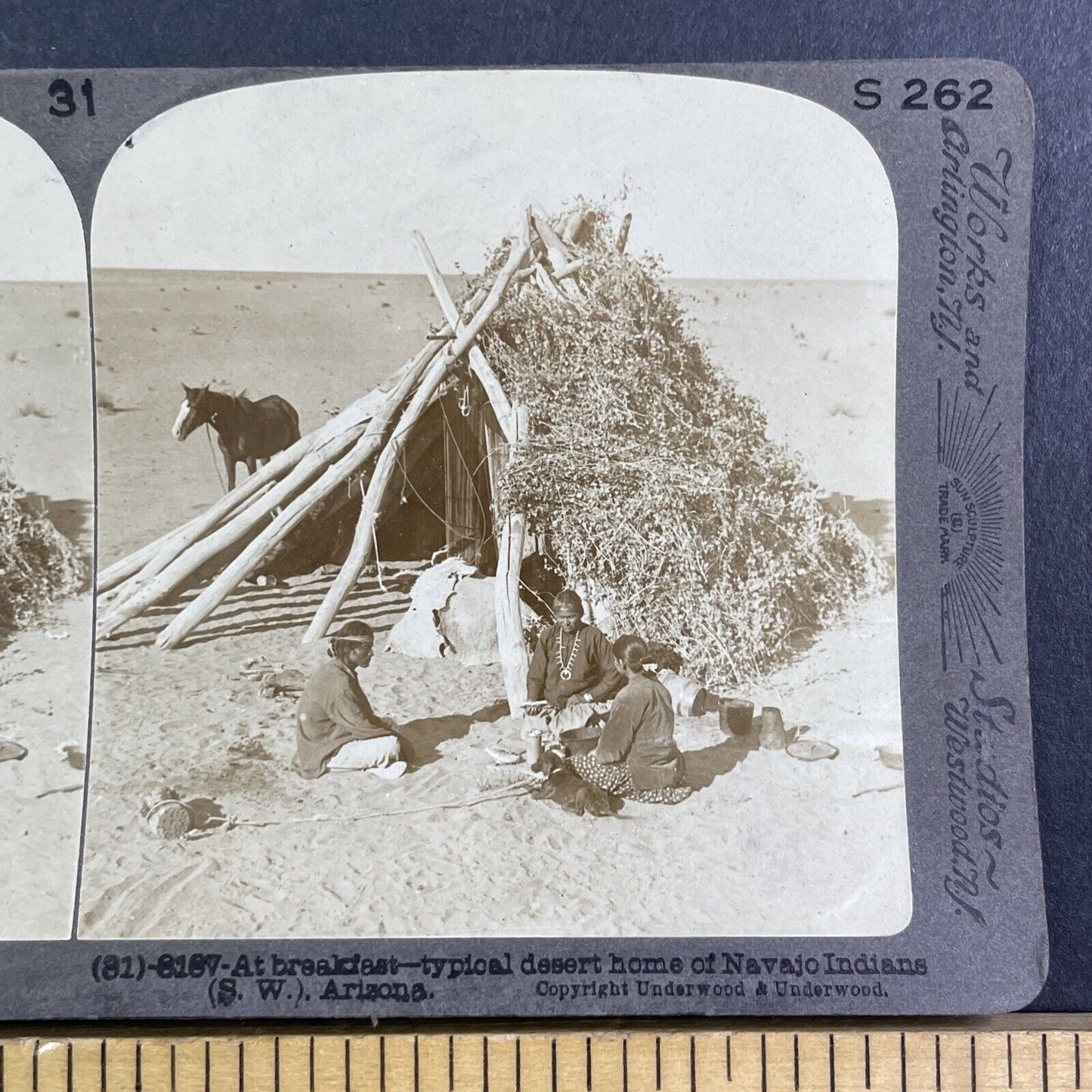 Navajo Native American Indian near Flagstaff Arizona Stereoview c1890s Y1218