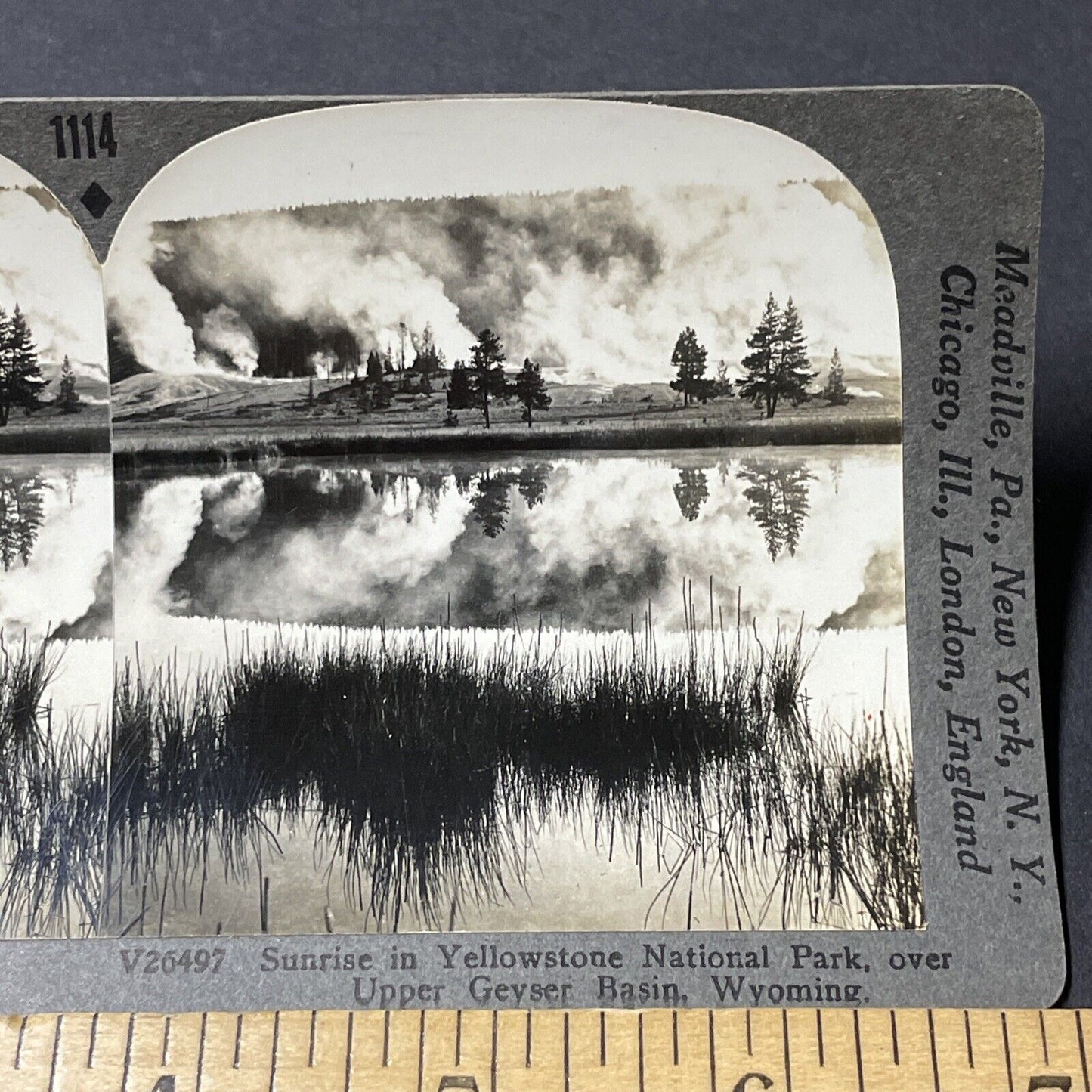 Antique 1910s Multiple Geysers Yellowstone Park Stereoview Photo Card V2660