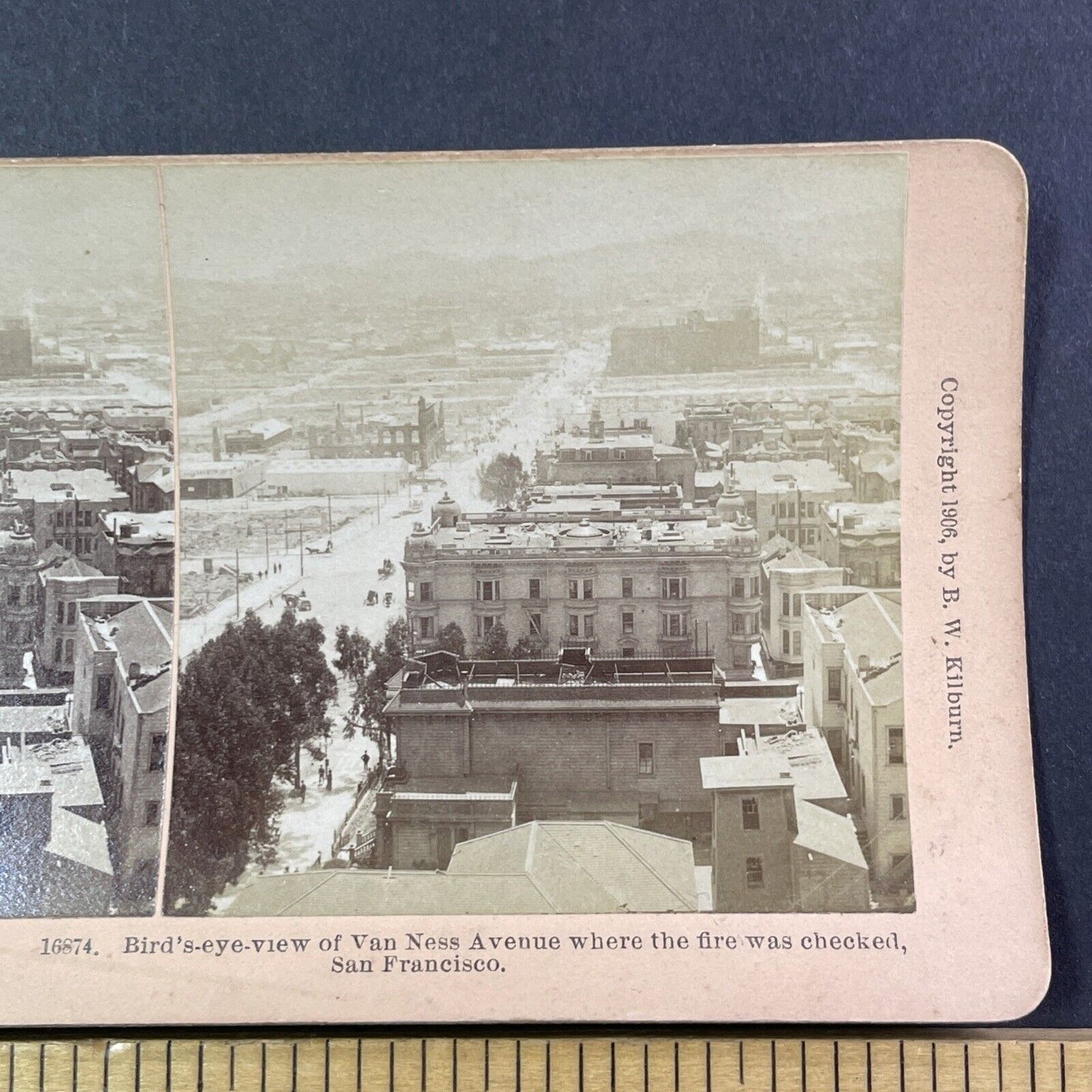 San Francisco Earthquake Van Ness Avenue Stereoview Photo Card Antique 1906 X819