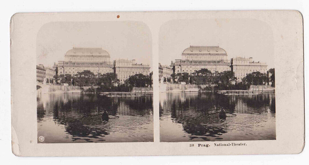 Antique 1903 The National Theater In Prague, The Czech Republic Stereo Card P343