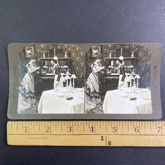 Maid and Mistress Argue over  the Table Settings Stereoview Antique c1903 Y1221