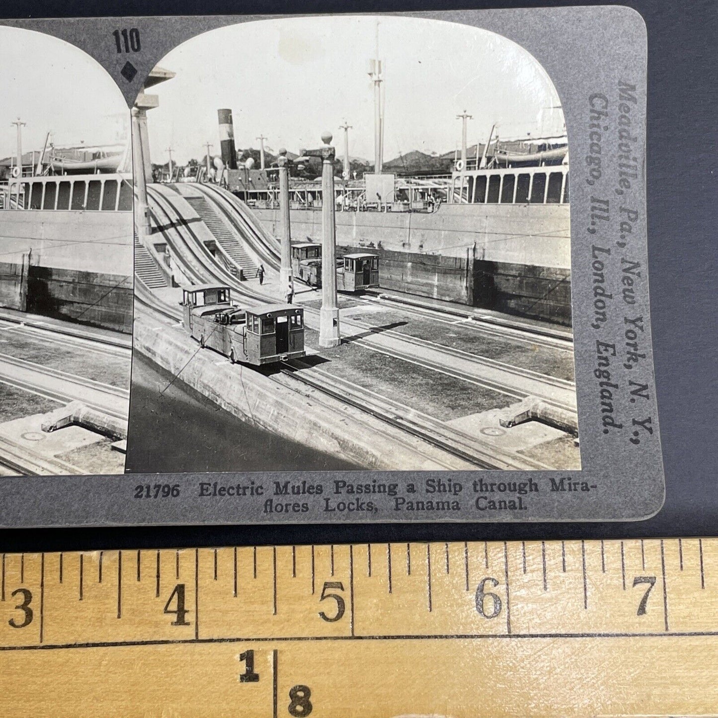 Antique 1920s Electric Ship Mules In The Panama Canal Stereoview Photo Card P937