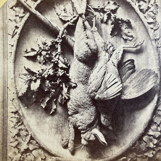 Antique 1870s Marble Carving Of A Dead Rabbit Stereoview Photo Card P4690