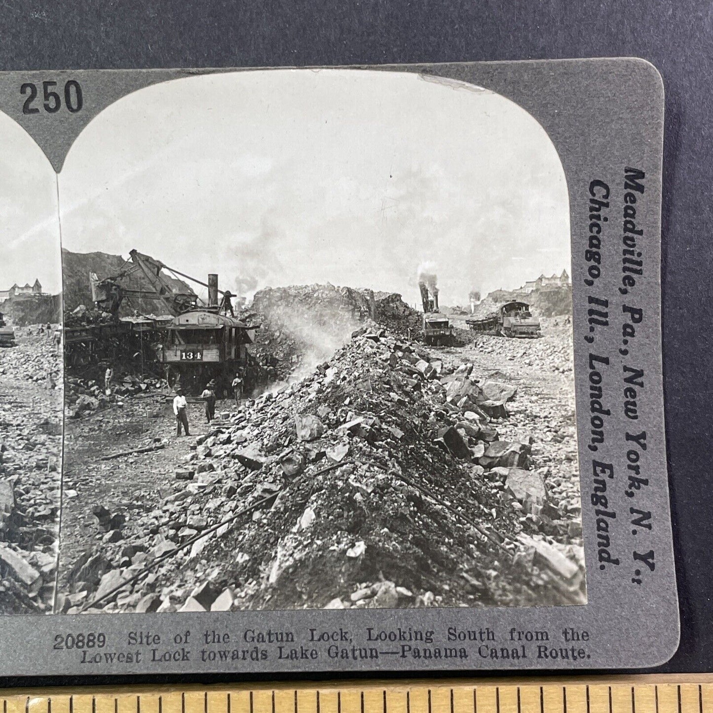 Steam Shovel Construction Excavator Stereoview Panama Antique c1910s Y496