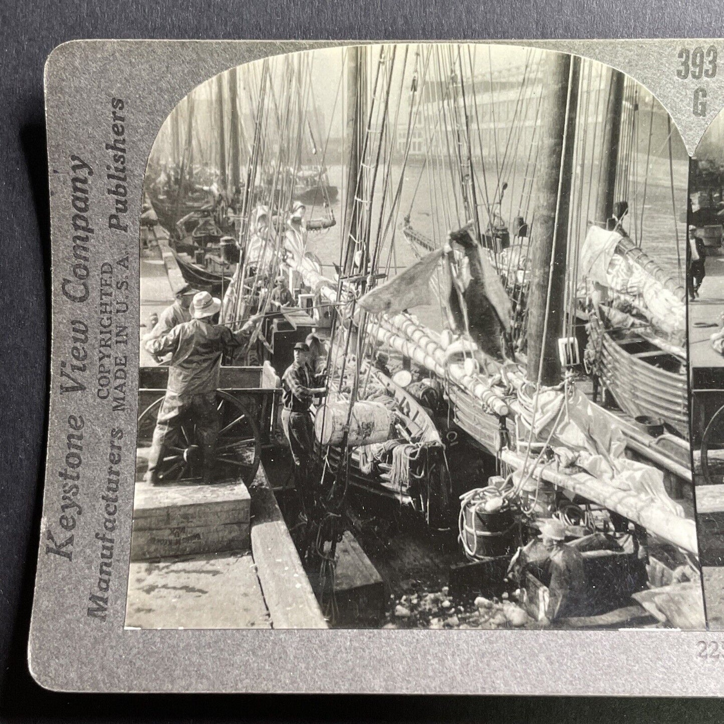 Antique 1906 Unloading Fish In Boston Harbor Stereoview Photo Card P1610