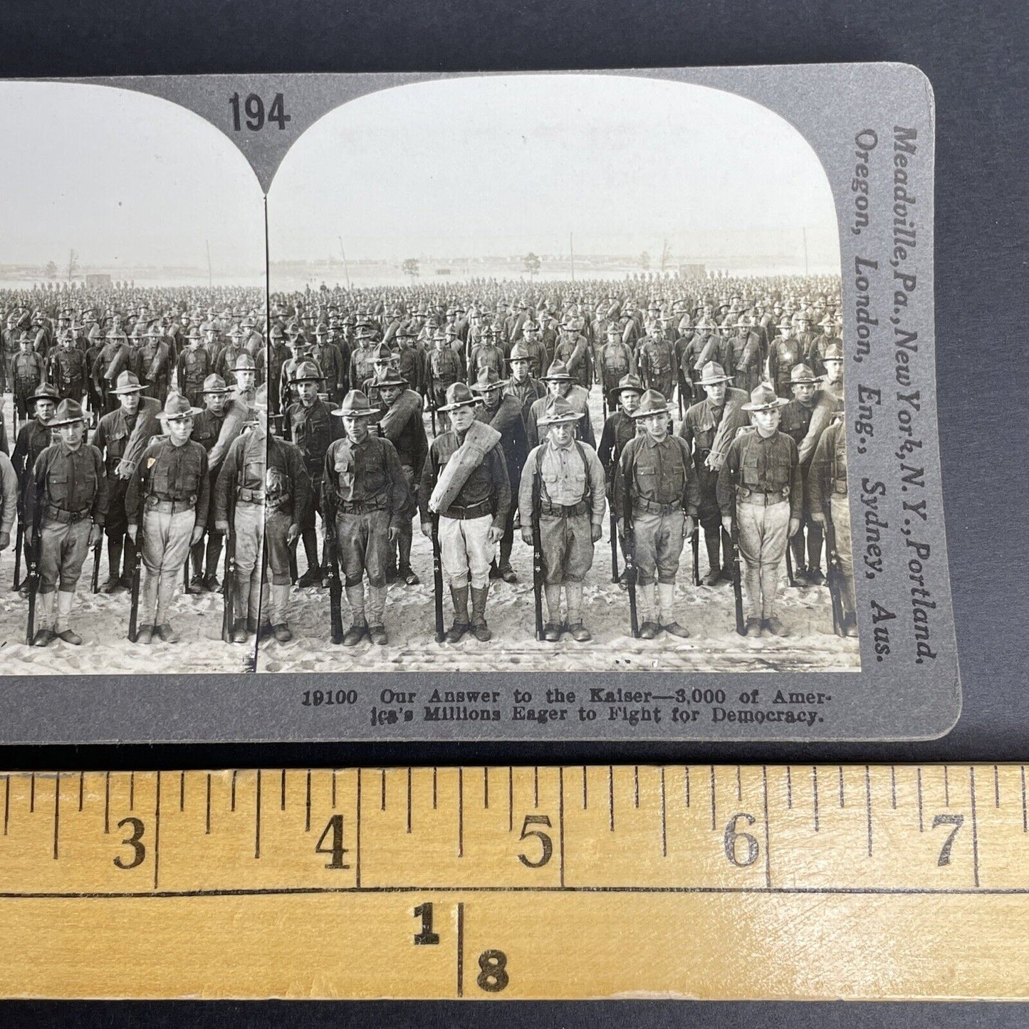 Antique 1918 Thosands OF US Soldiers At Attention Stereoview Photo Card P892