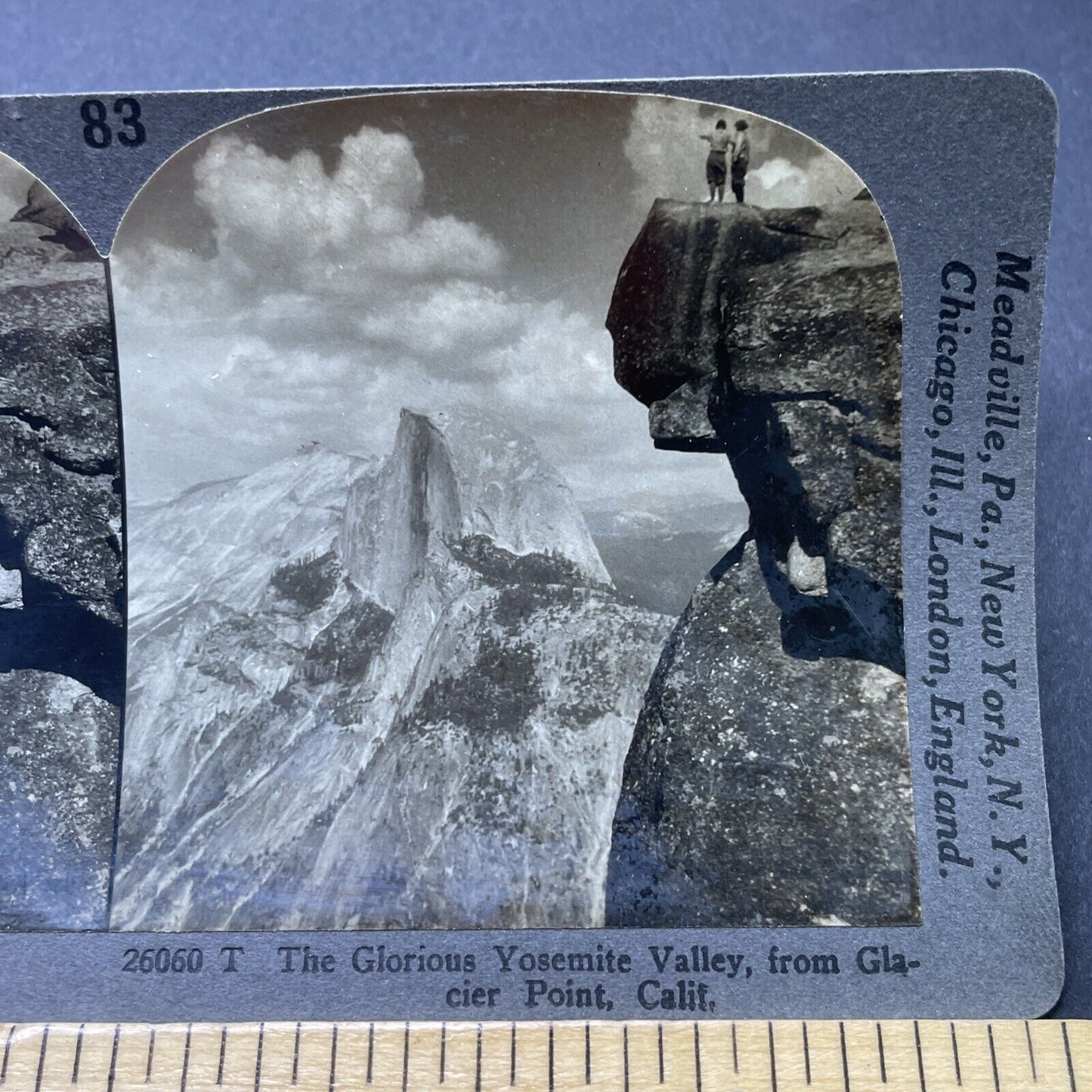 Antique 1909 Men Tempt Fate Glacier Point Yosemite Stereoview Photo Card P2756