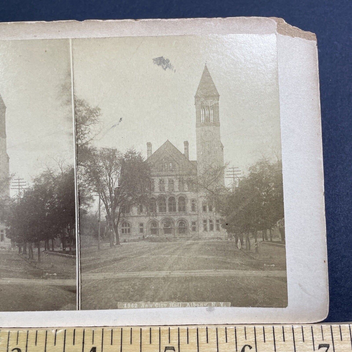 Antique 1883 Albany City Hall Construction Complete Stereoview Photo Card V551