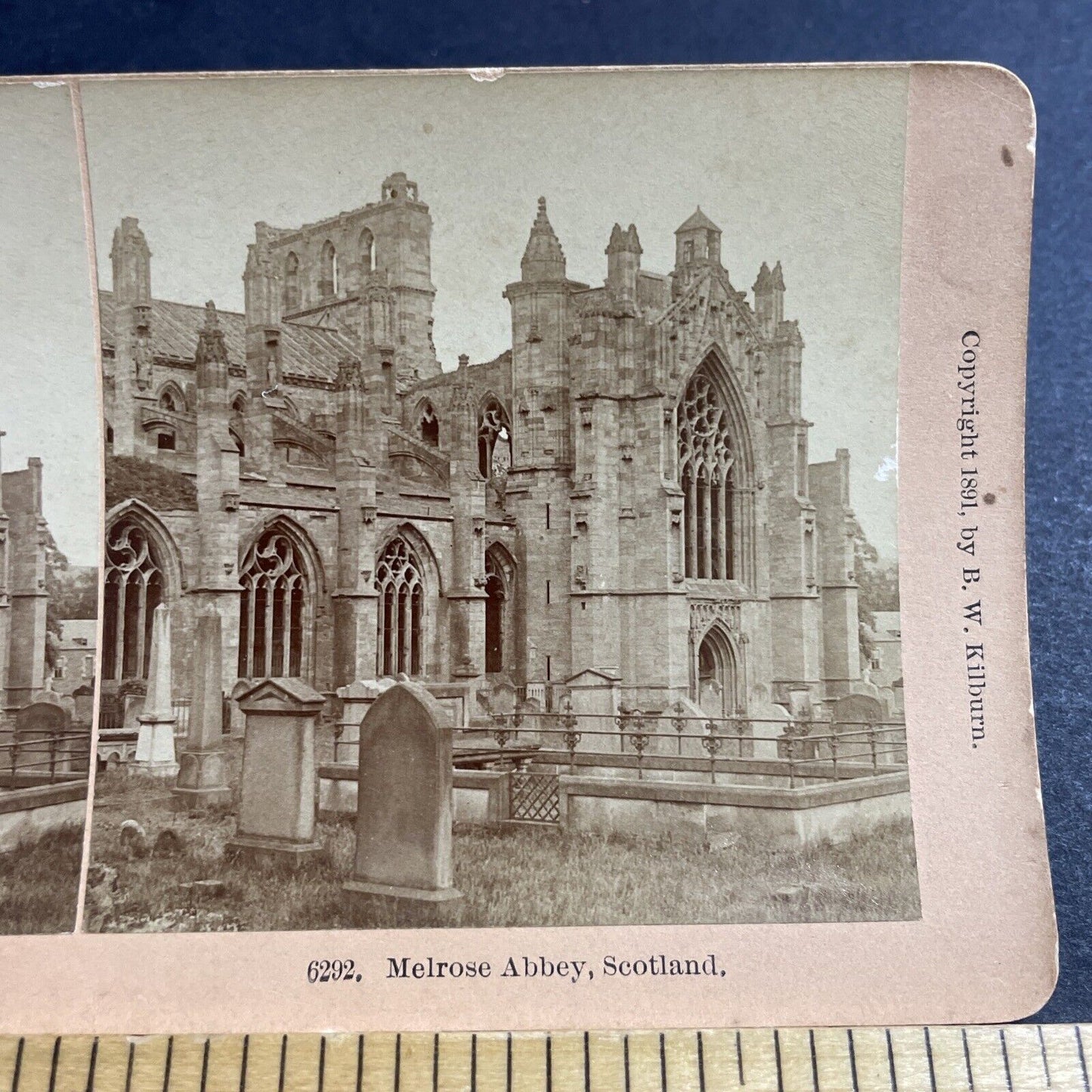 Antique 1891 Melrose Abbey Church Graveyard Scotland Stereoview Photo Card P5091