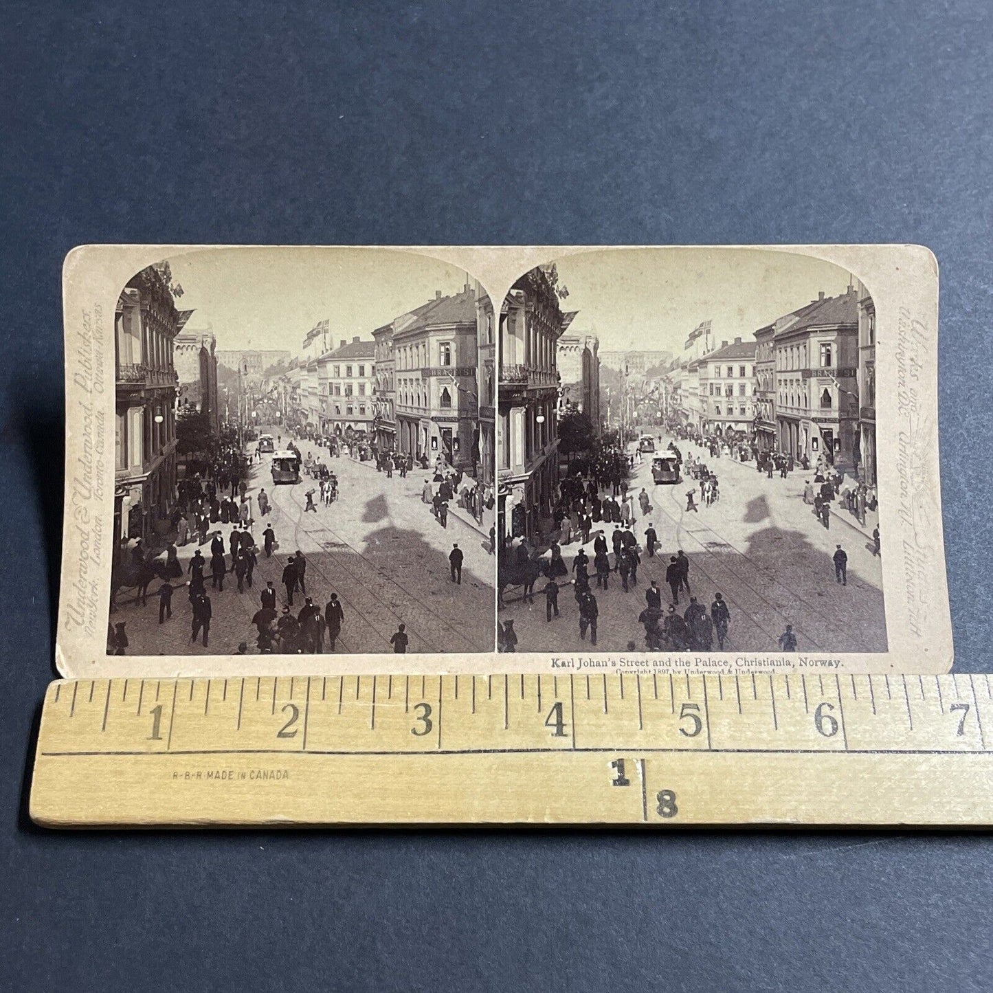 Antique 1897 The Main Street In Oslo Norway Stereoview Photo Card P5201