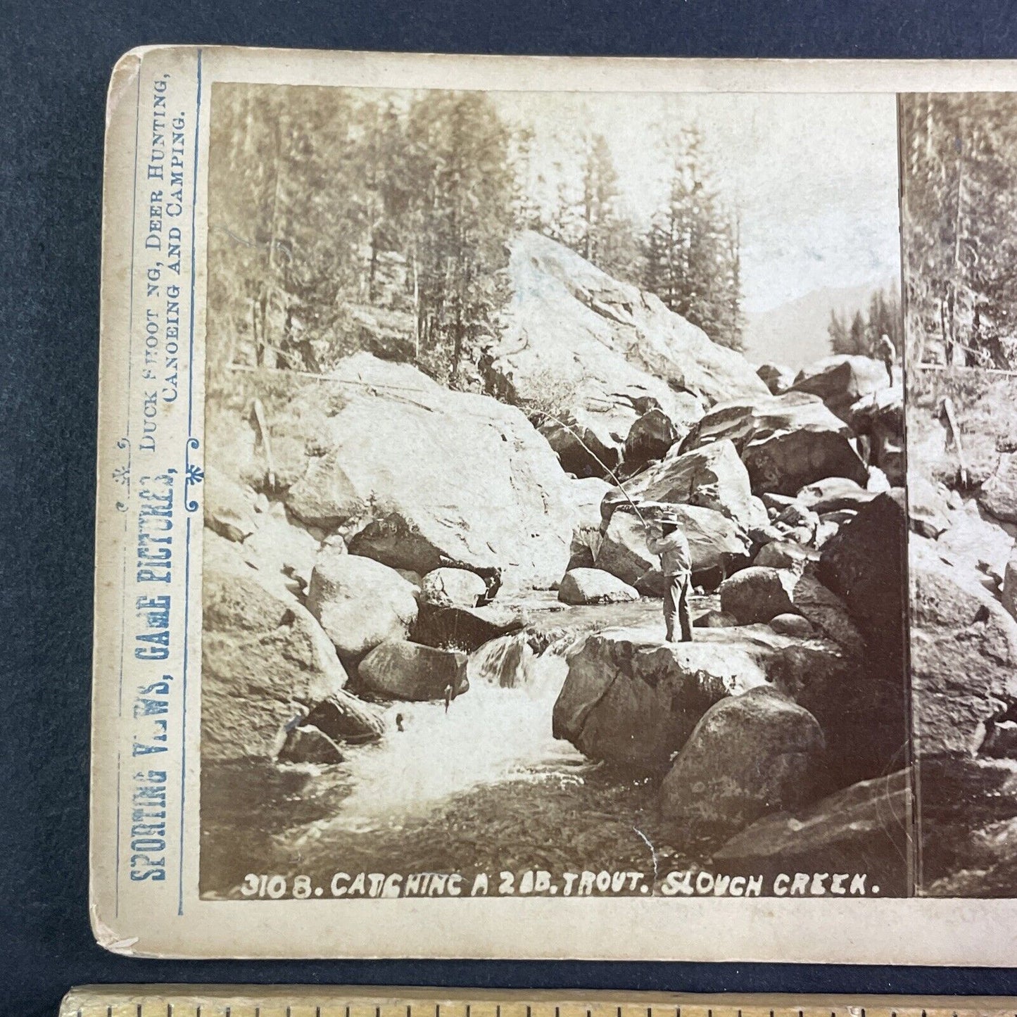 Fishing in Slough Creek Wyoming Stereoview T.W. Ingersoll Antique c1888 Y1328