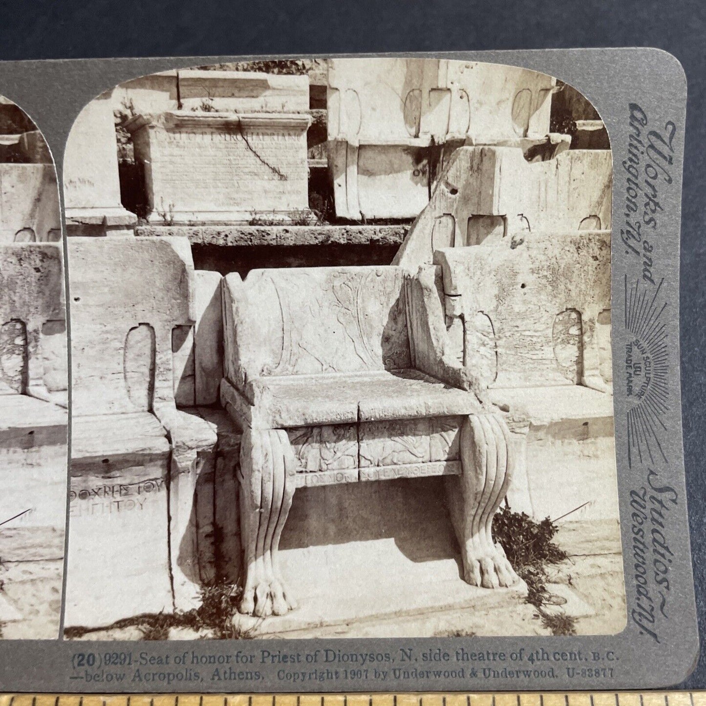 Antique 1907 Dionysus Chair Seat Acropolis Athens Stereoview Photo Card P4210