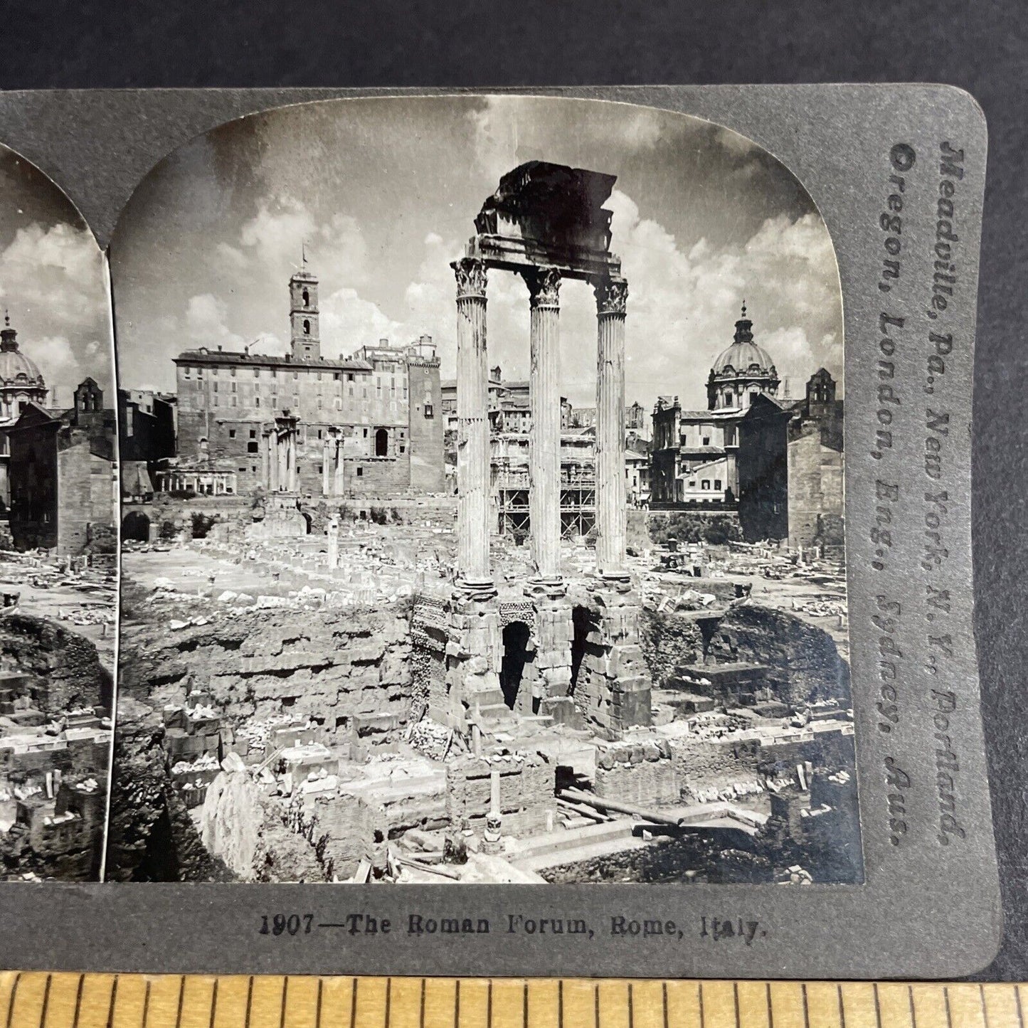 Antique 1909 The Roman Forum In Ruins Rome Italy Stereoview Photo Card P4257