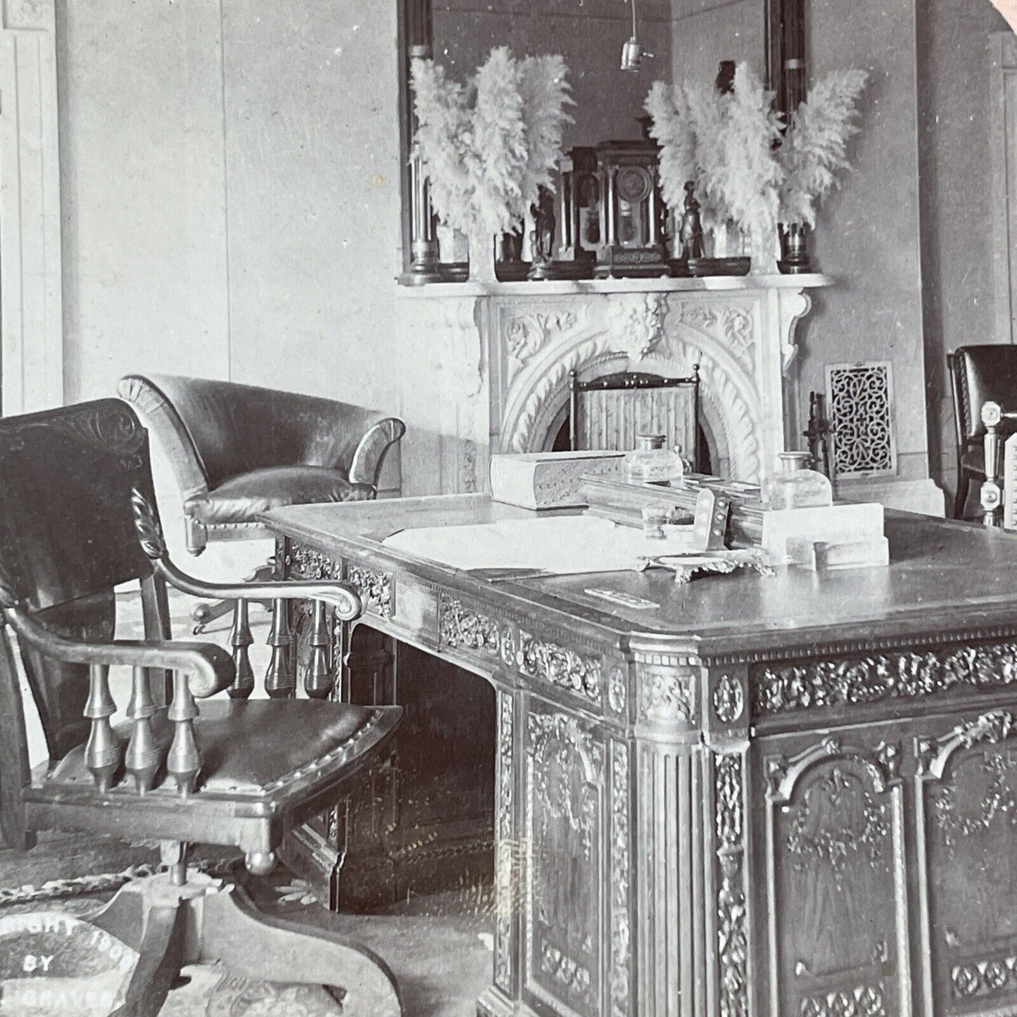 President's Desk White House Stereoview Washington DC Antique c1900 X2833