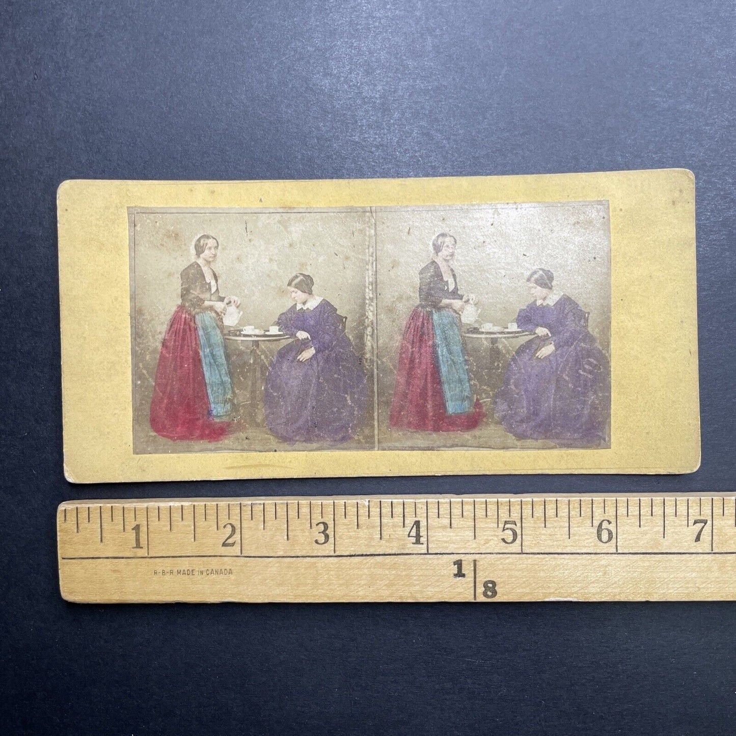 Antique 1860s Servant Serving Wealthy Mistress Tea Stereoview Photo Card P1184