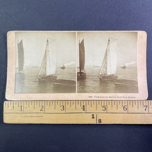 Sailboats At The Battery Manhattan Stereoview New York Antique c1885 X3247