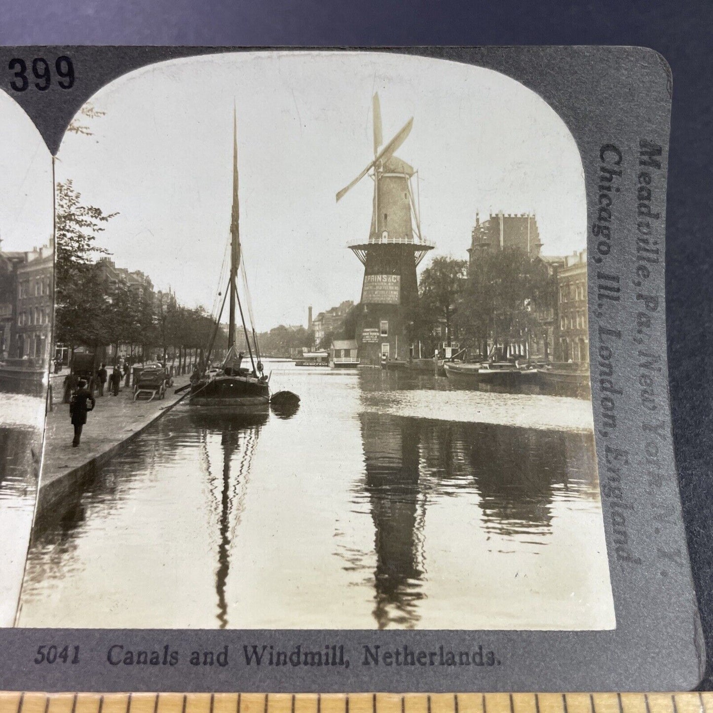 Antique 1910s Windmill Rotterdam Netherlands Holland Stereoview Photo Card P3720