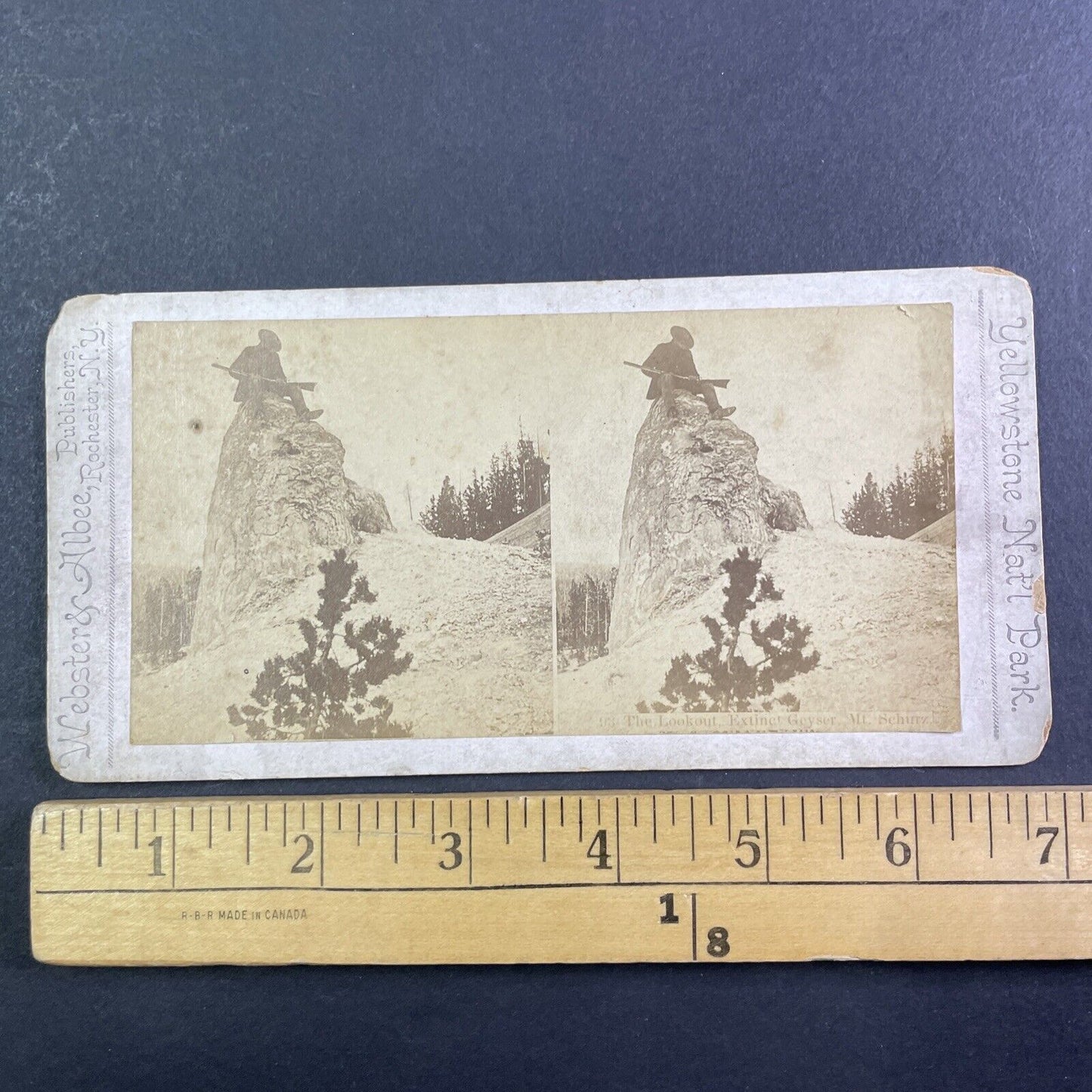 Wyoming Hunter In Yellowstone Stereoview Mount Schurz Antique c1875 X3631