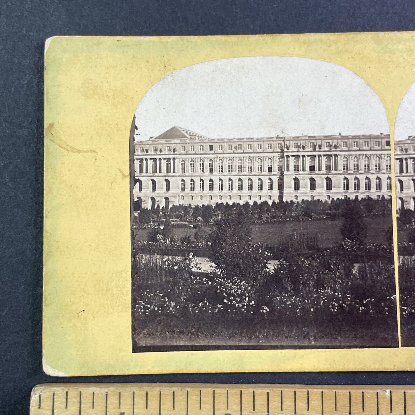 Versailles Palace Paris France Stereoview Yellow Card Antique c1870 X3557