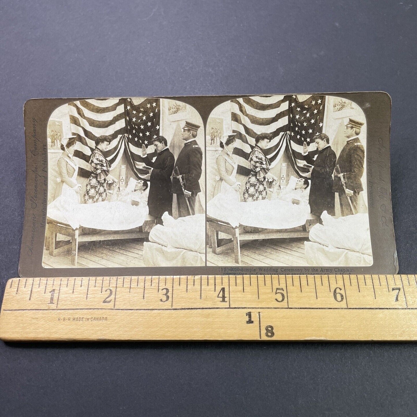 Antique 1906 Mortally Wounded US Soldier Married Stereoview Photo Card P3111