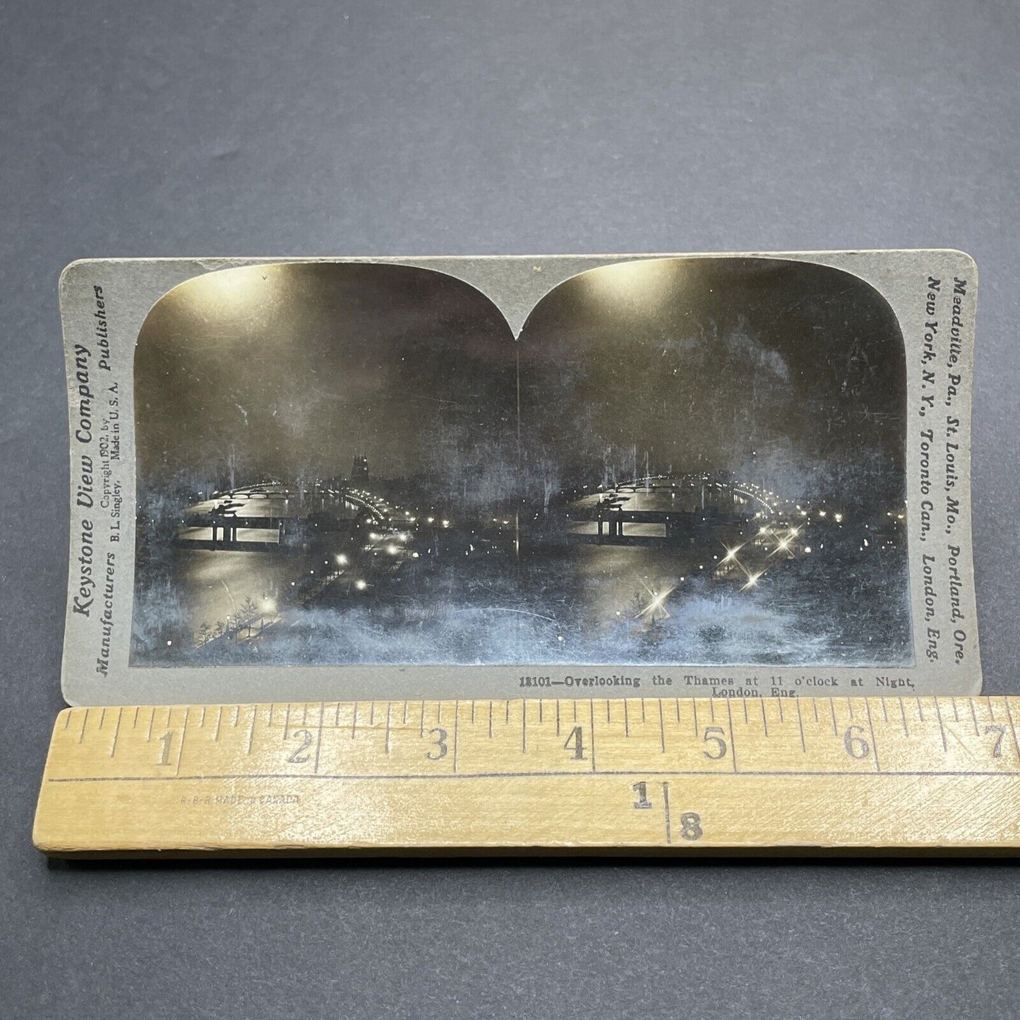 Antique 1902 London Night View Thames River Stereoview Photo Card P2054