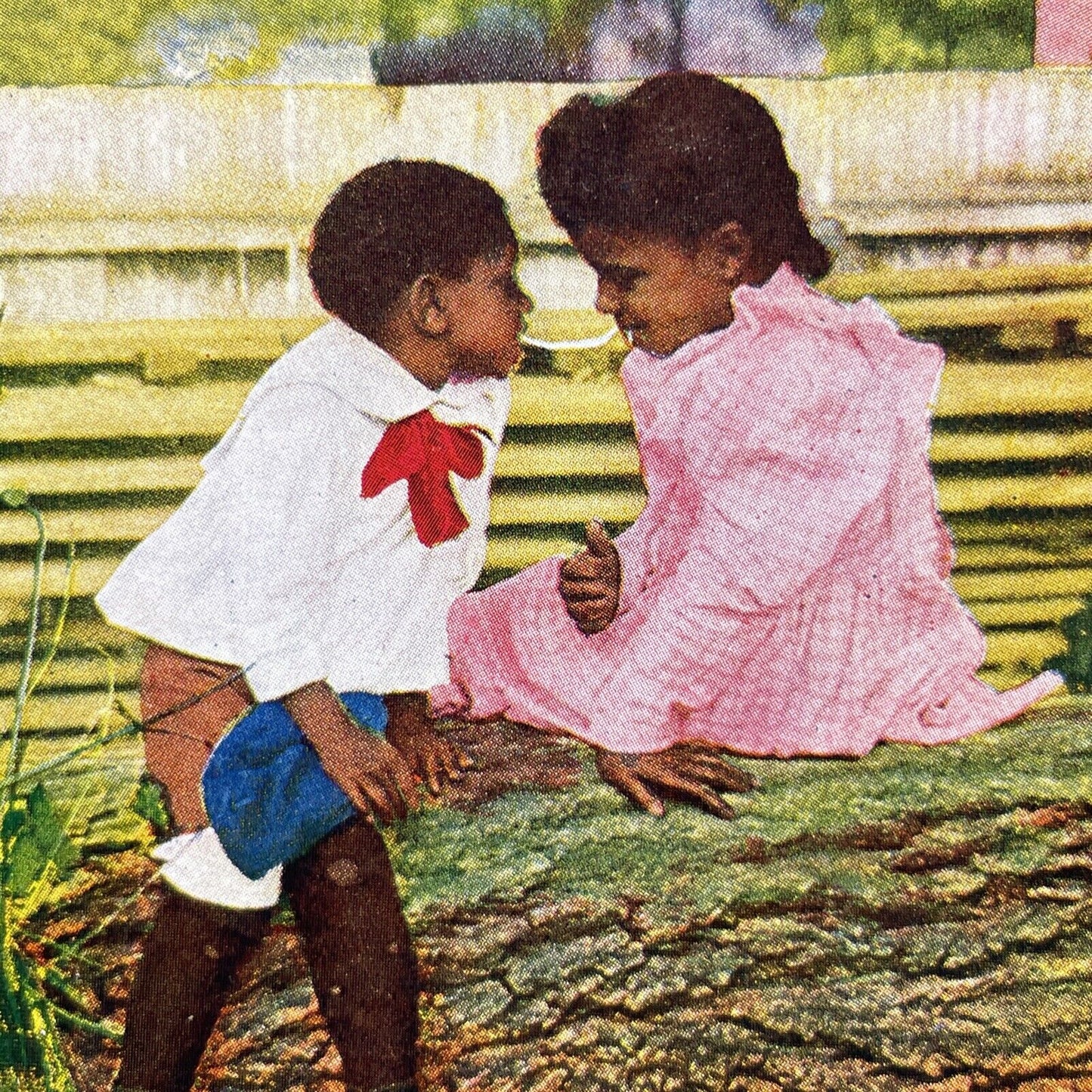 Antique 1898 African American Children Share Candy Stereoview Photo Card P2446