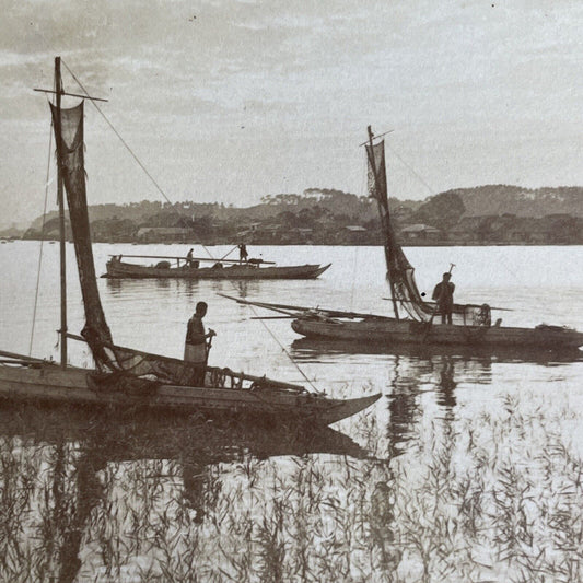 Antique 1904 Japanese Fisherman In Yokohama Japan Stereoview Photo Card P901