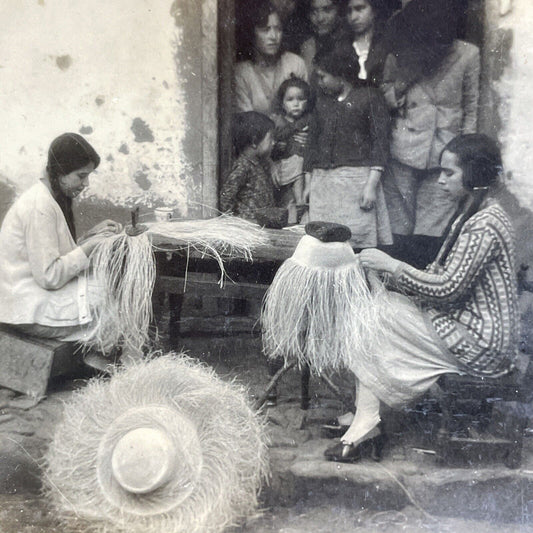 Antique 1920s Traditional Straw Hat Makers Panama Stereoview Photo Card P4909