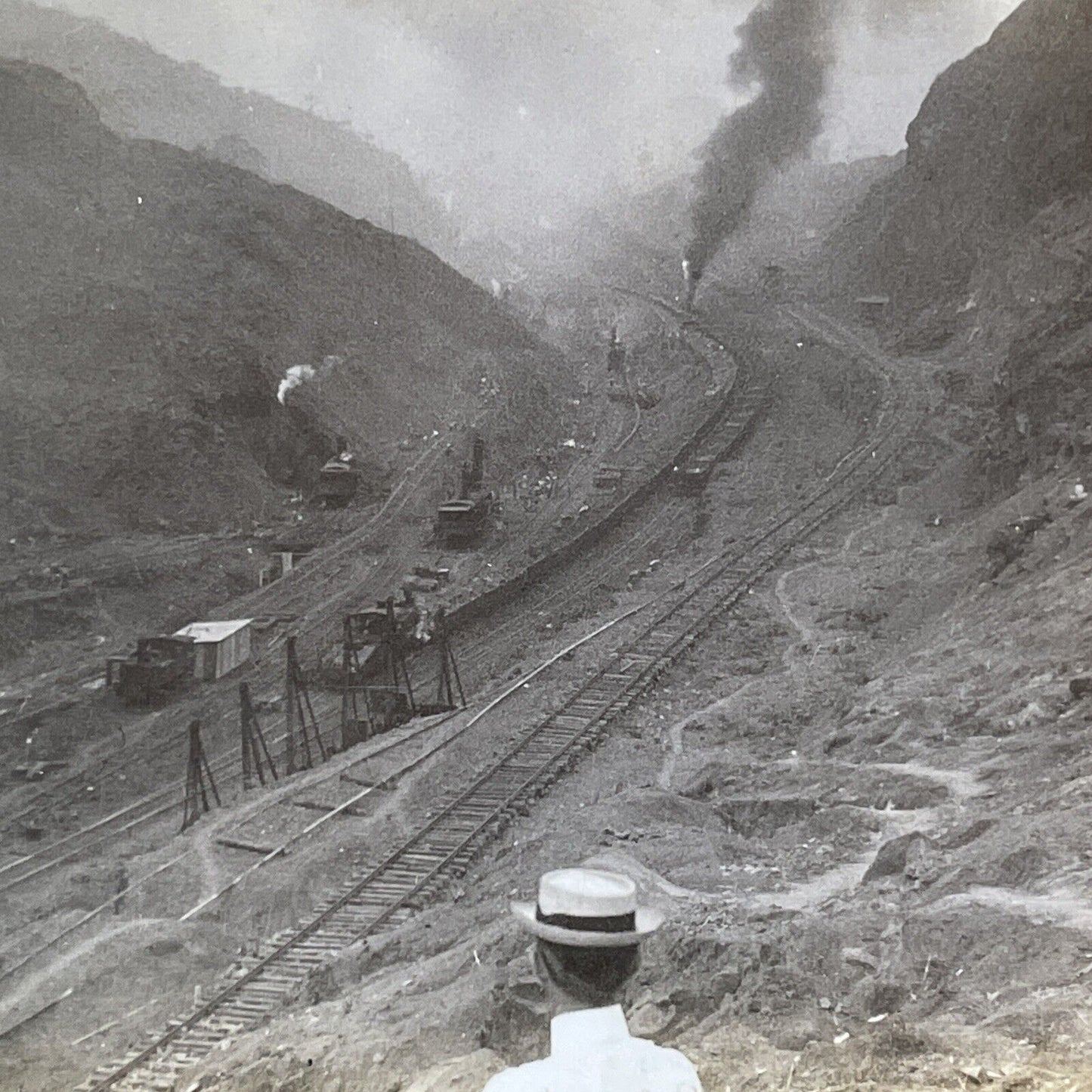 Steam Trains and Excavators Digging Panama Canal Stereoview Antique c1913 Y2827