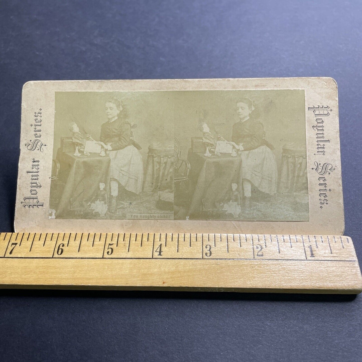 Antique 1860s Teenage Girl Whips Doll Punishment Stereoview Photo Card P2084