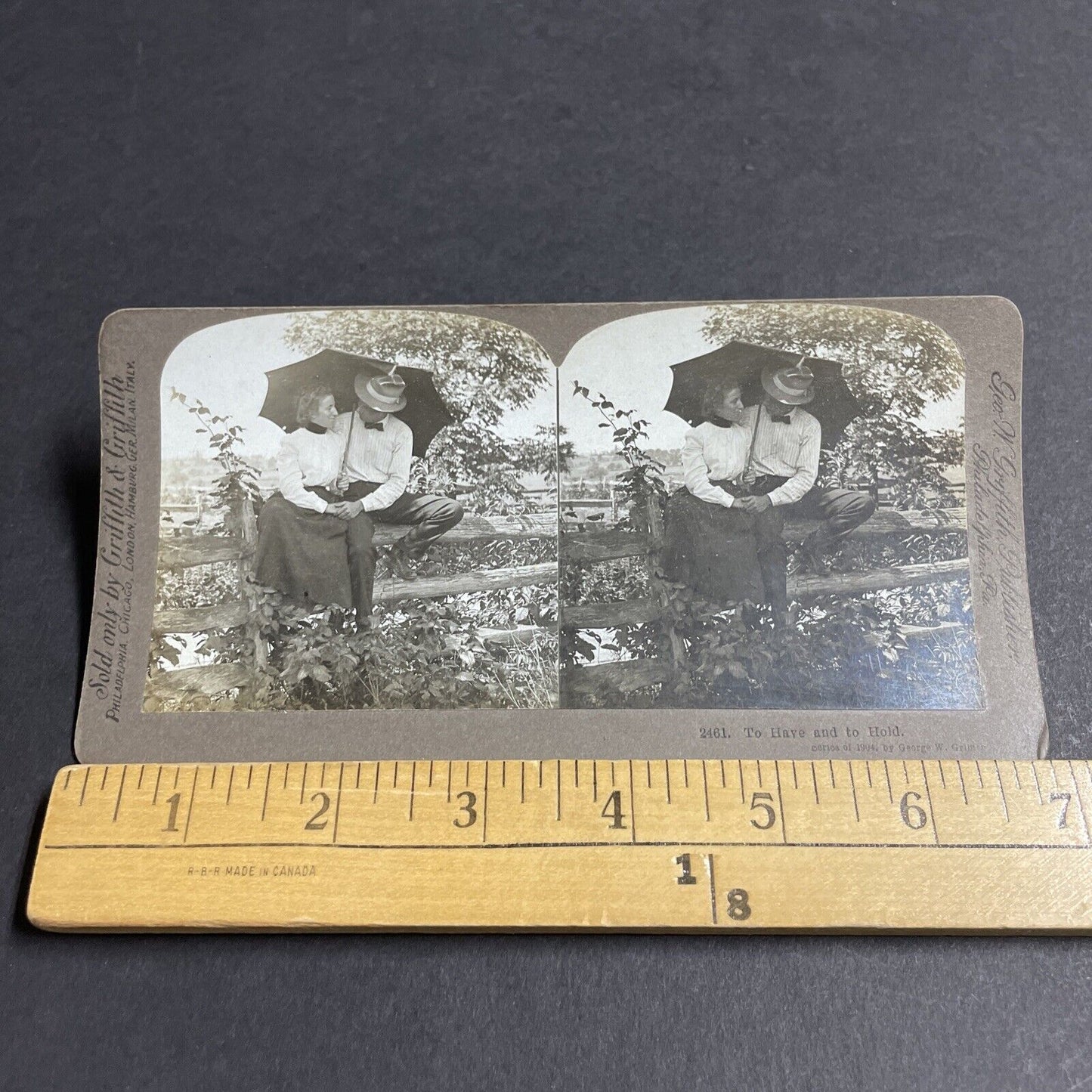 Antique 1904 A Young Couple Cuddles On A Fence Stereoview Photo Card P4685