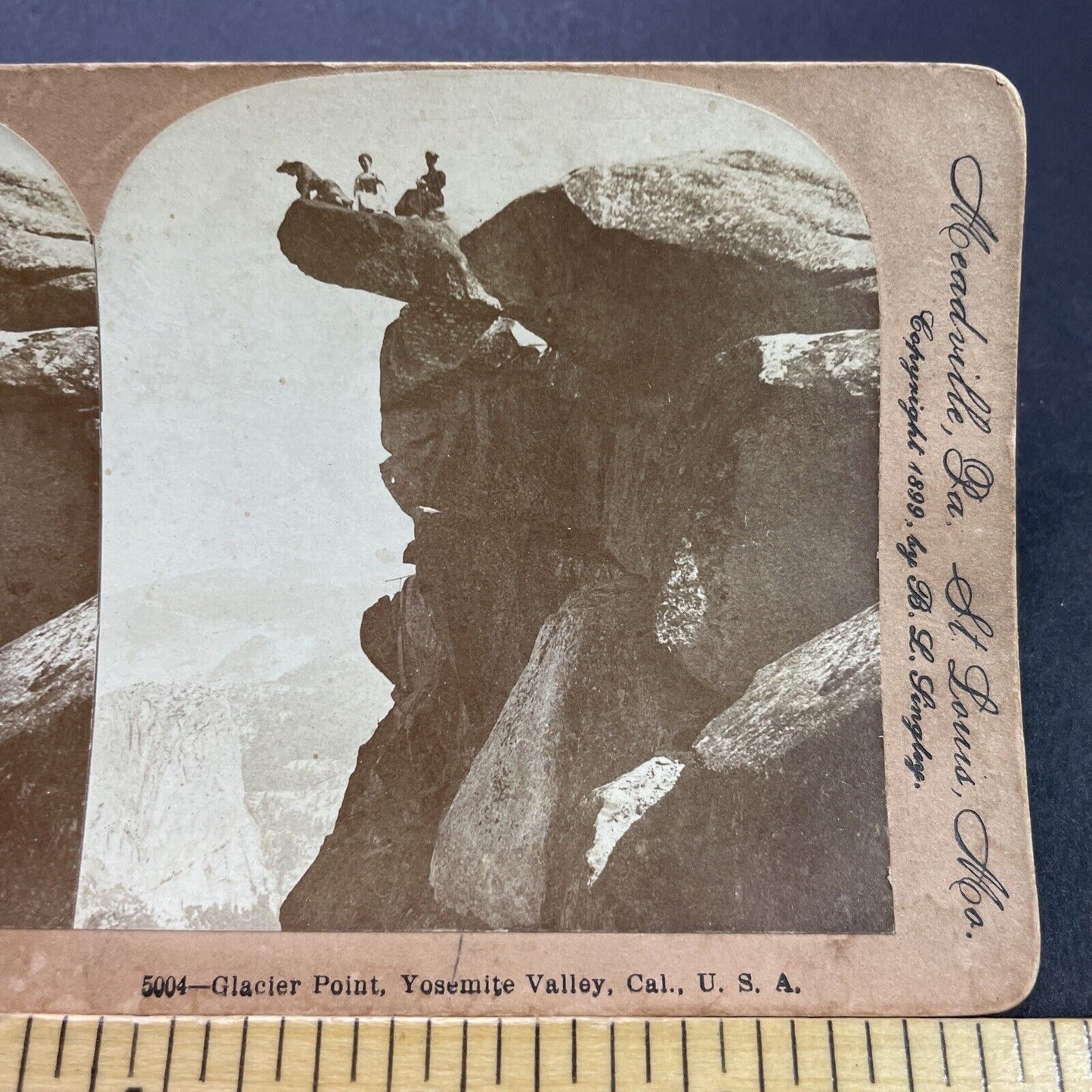 Antique 1899 Women On The Edge Yosemite Glacier Point Stereoview Photo Card 3564