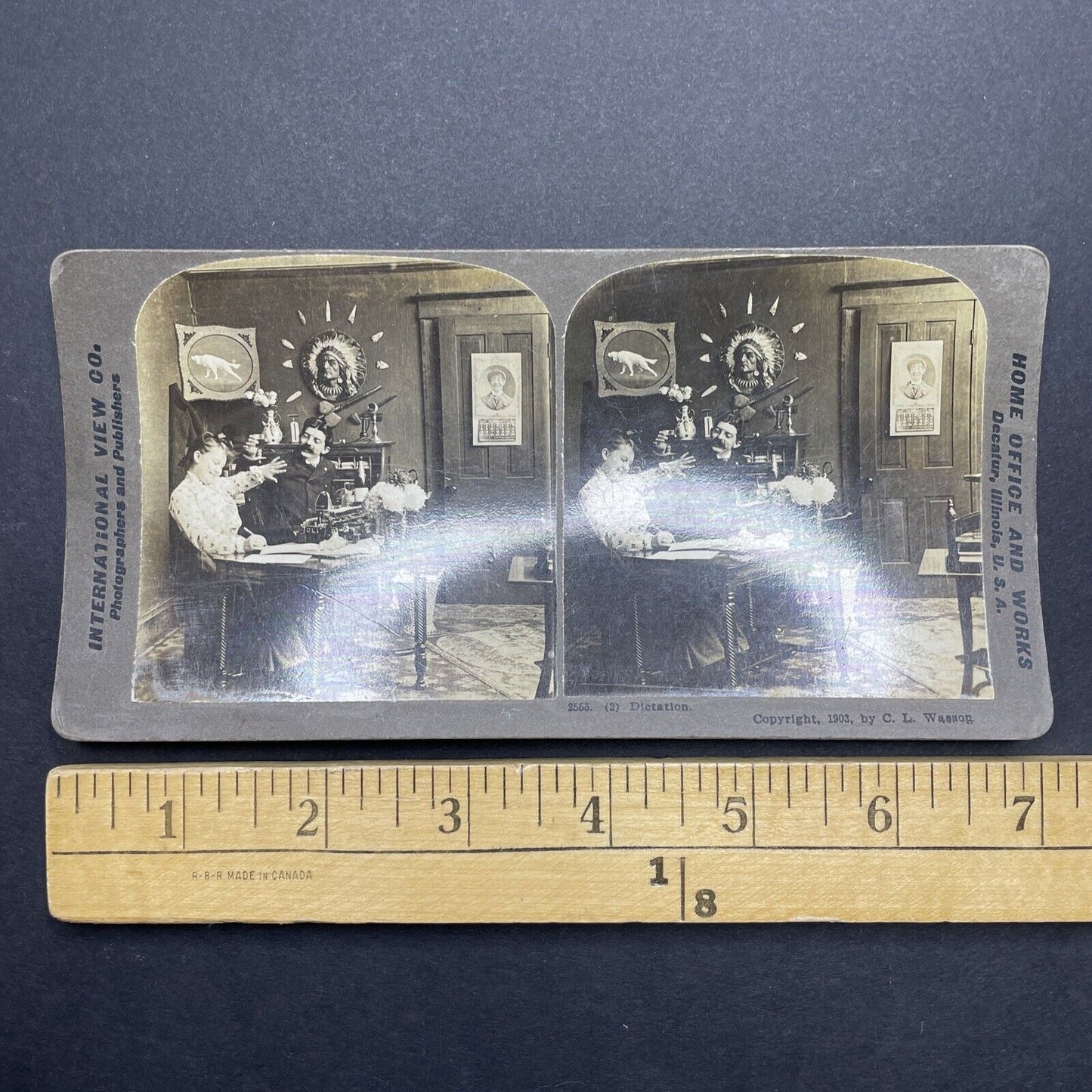 Antique 1903 Man Flirts With His Office Secretary Stereoview Photo Card P1806