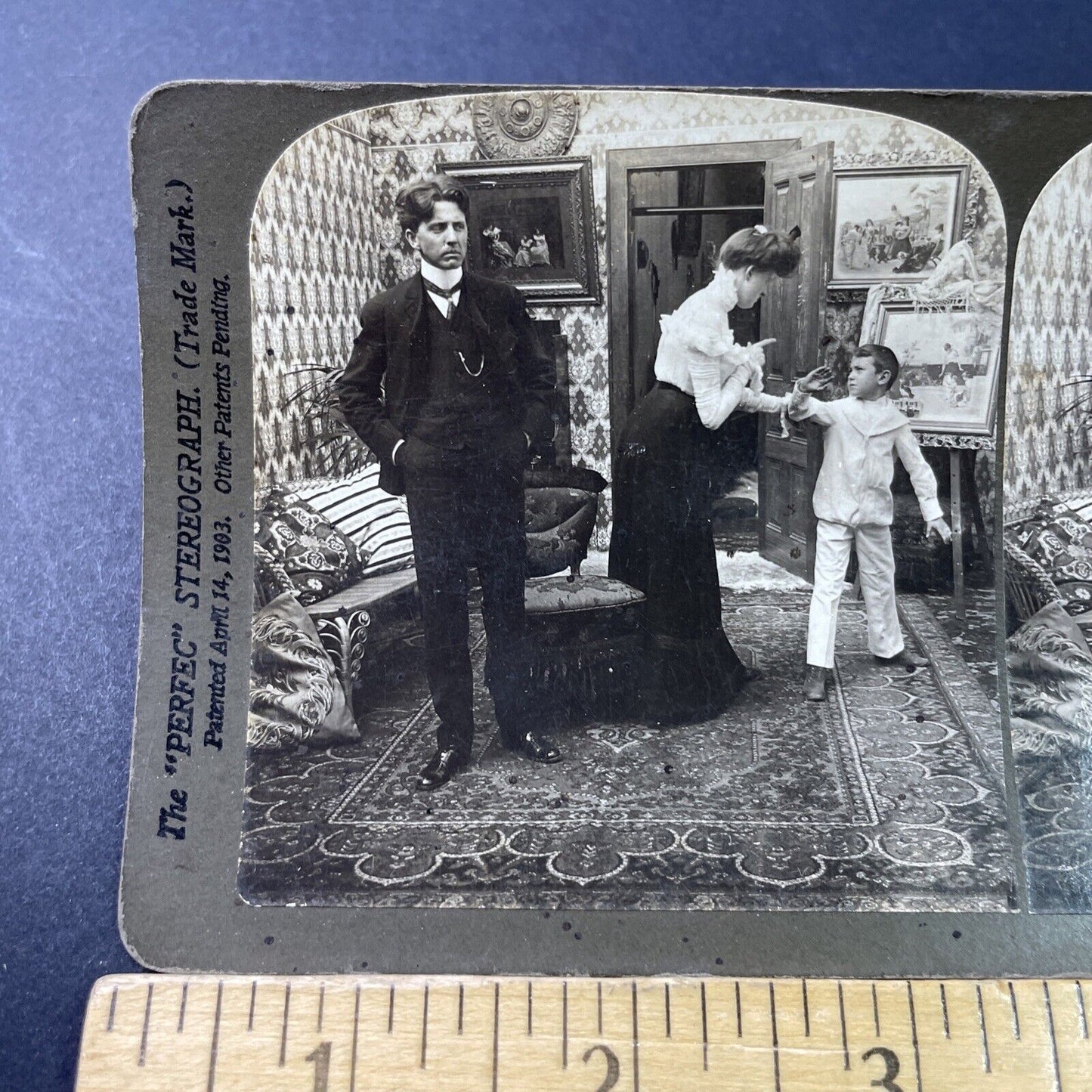 Antique 1901 Woman Warns Boy For Spying Stereoview Photo Card P2898