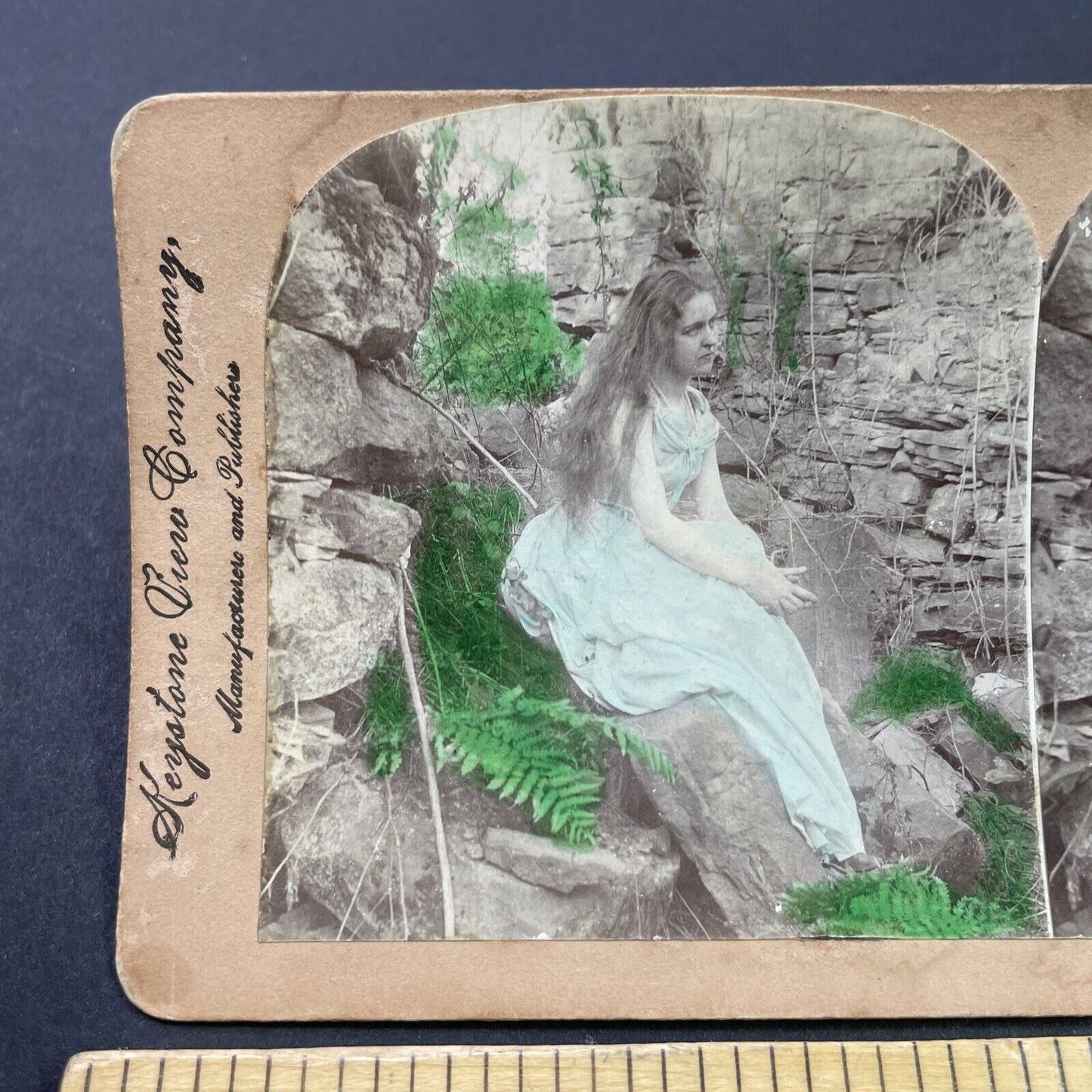 Antique 1899 Stoic Woman Sits In Nightgown Stereoview Photo Card P2632