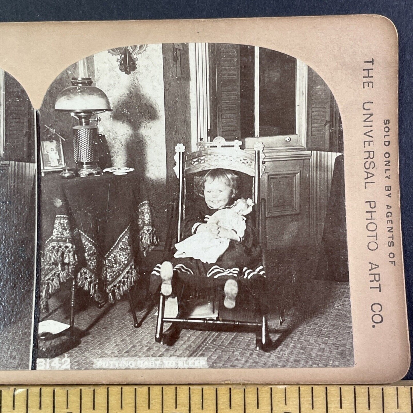 Little Girl With Porcelain Doll Stereoview CH Graves Antique c1898 X3515