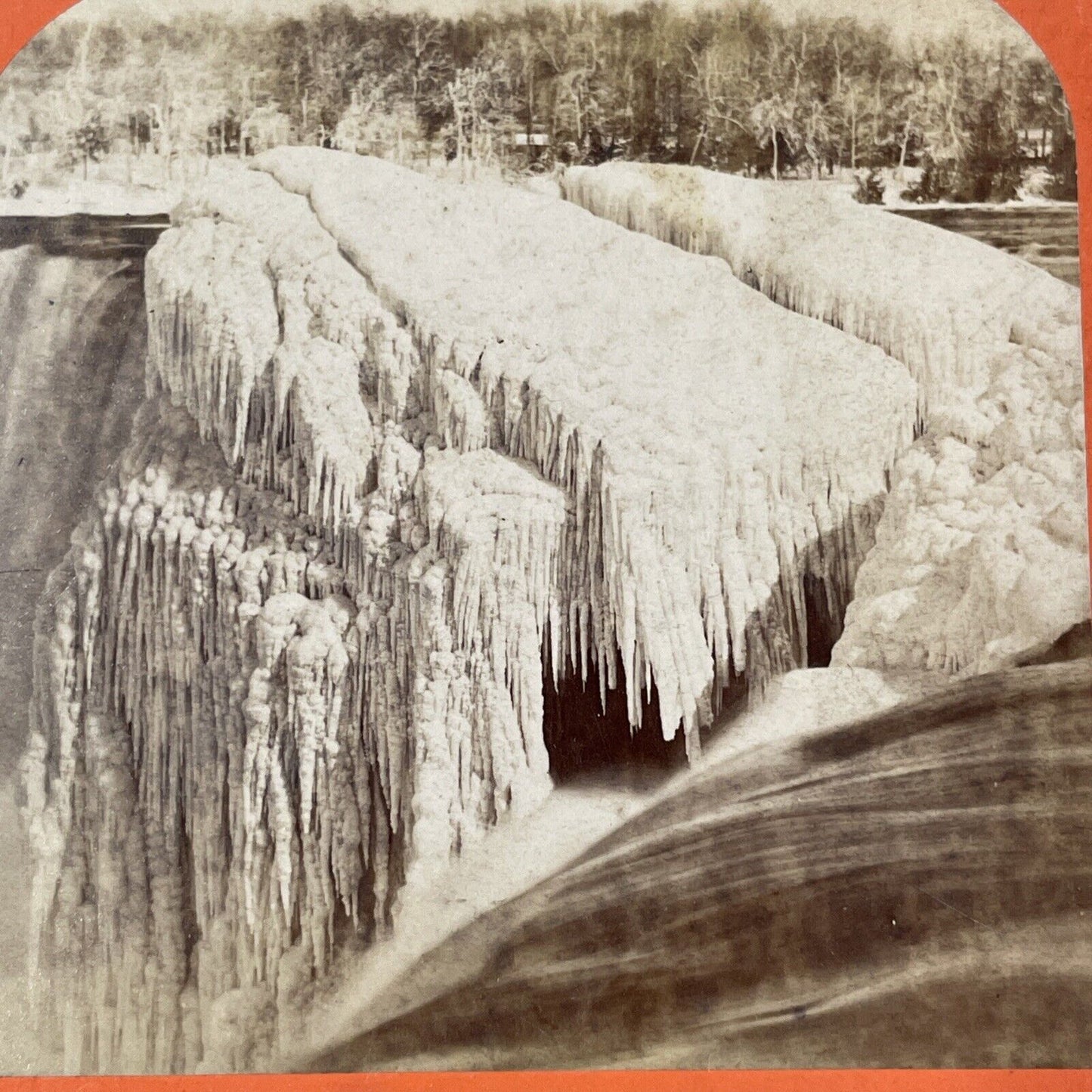 Frozen Niagara Falls Ice Block Stereoview George Barker Antique c1870s Y1777