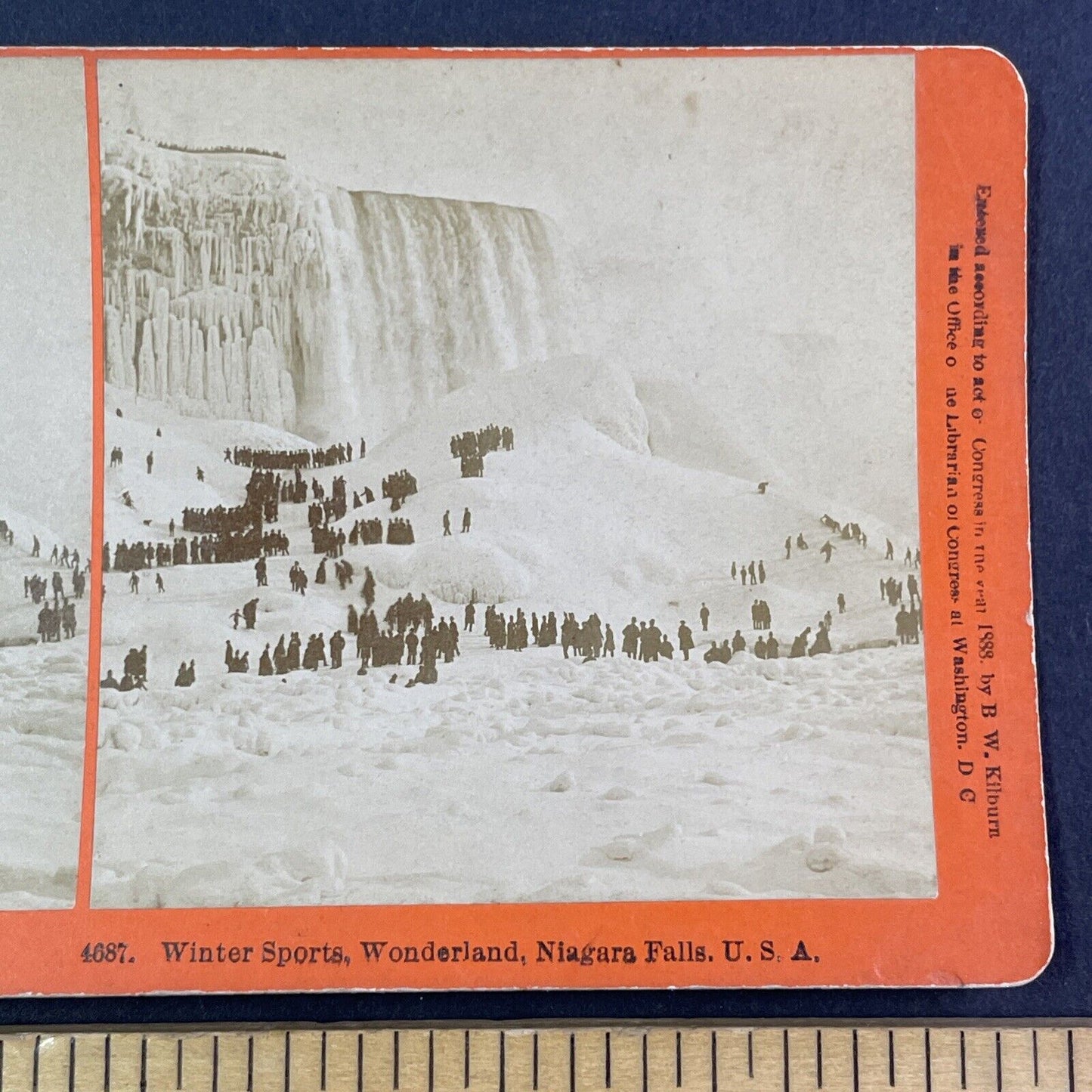 Winter Sports at Niagara Falls Gorge River Stereoview Antique c1888 Y2125