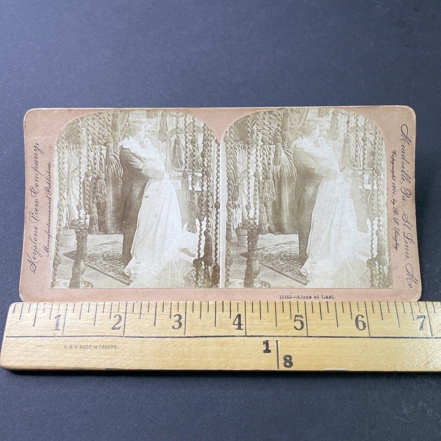 Antique 1901 Victorian Husband & Wife Kiss Embrance Stereoview Photo Card P3010