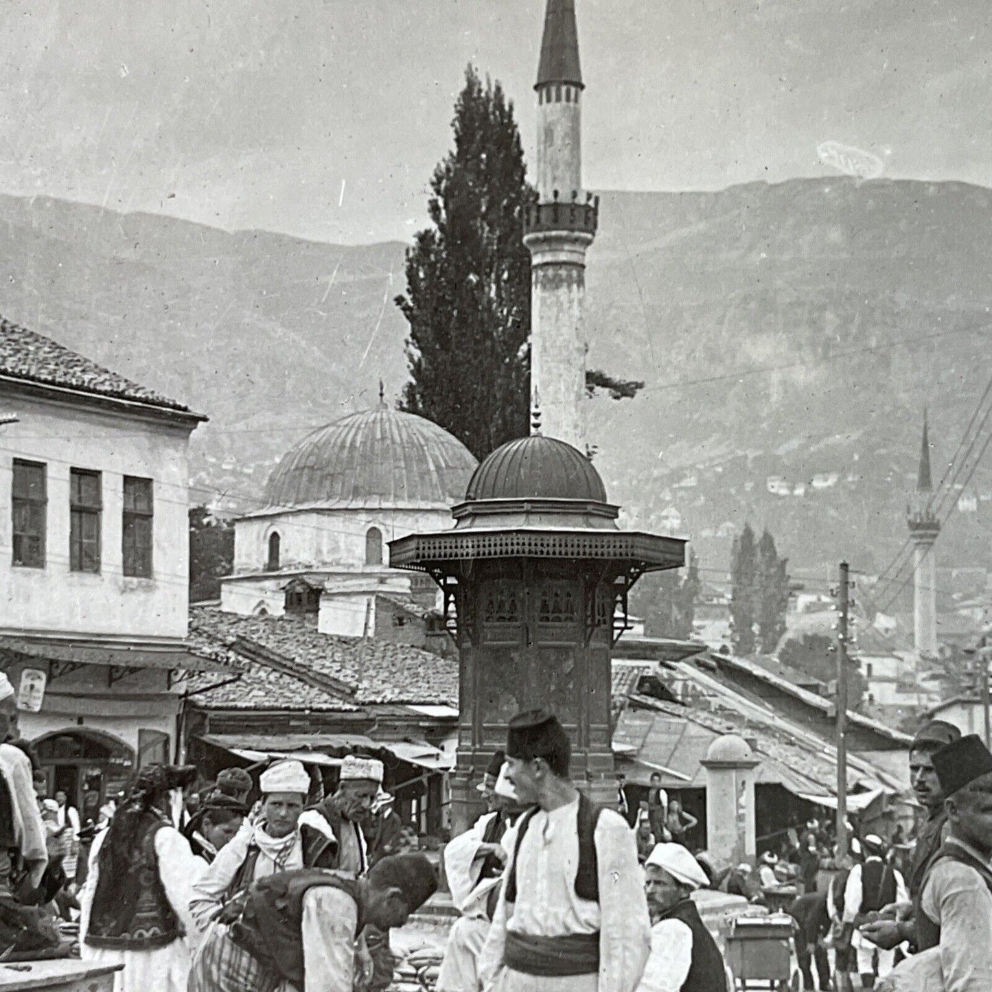 Antique 1910s Traditional Clothing Sarajevo Serbia Stereoview Photo Card P3753