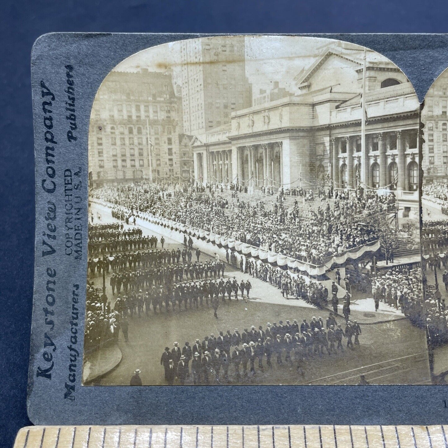 Antique 1917 New York Citizen Army Marching Militia Stereoview Photo Card 2049