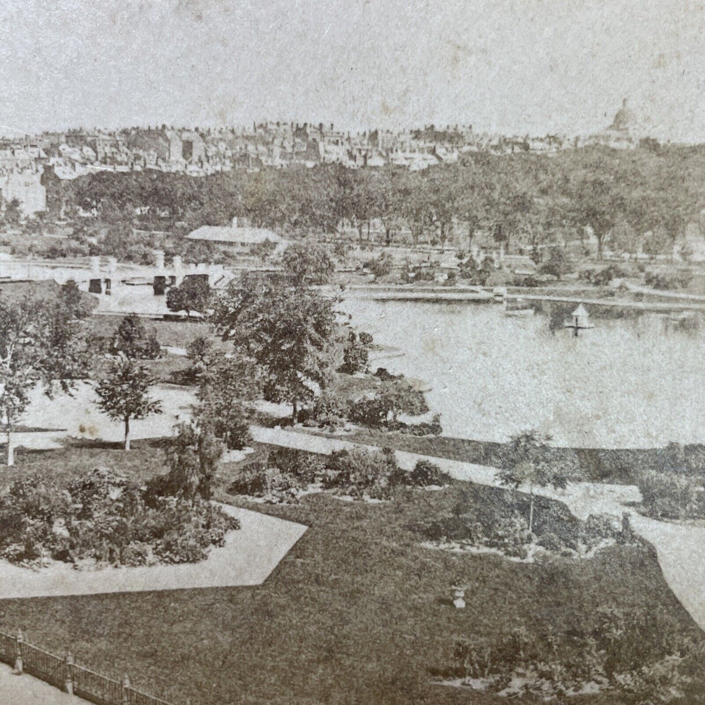 Antique 1870s Boston Common Gardens Massachusetts Stereoview Photo Card P2287